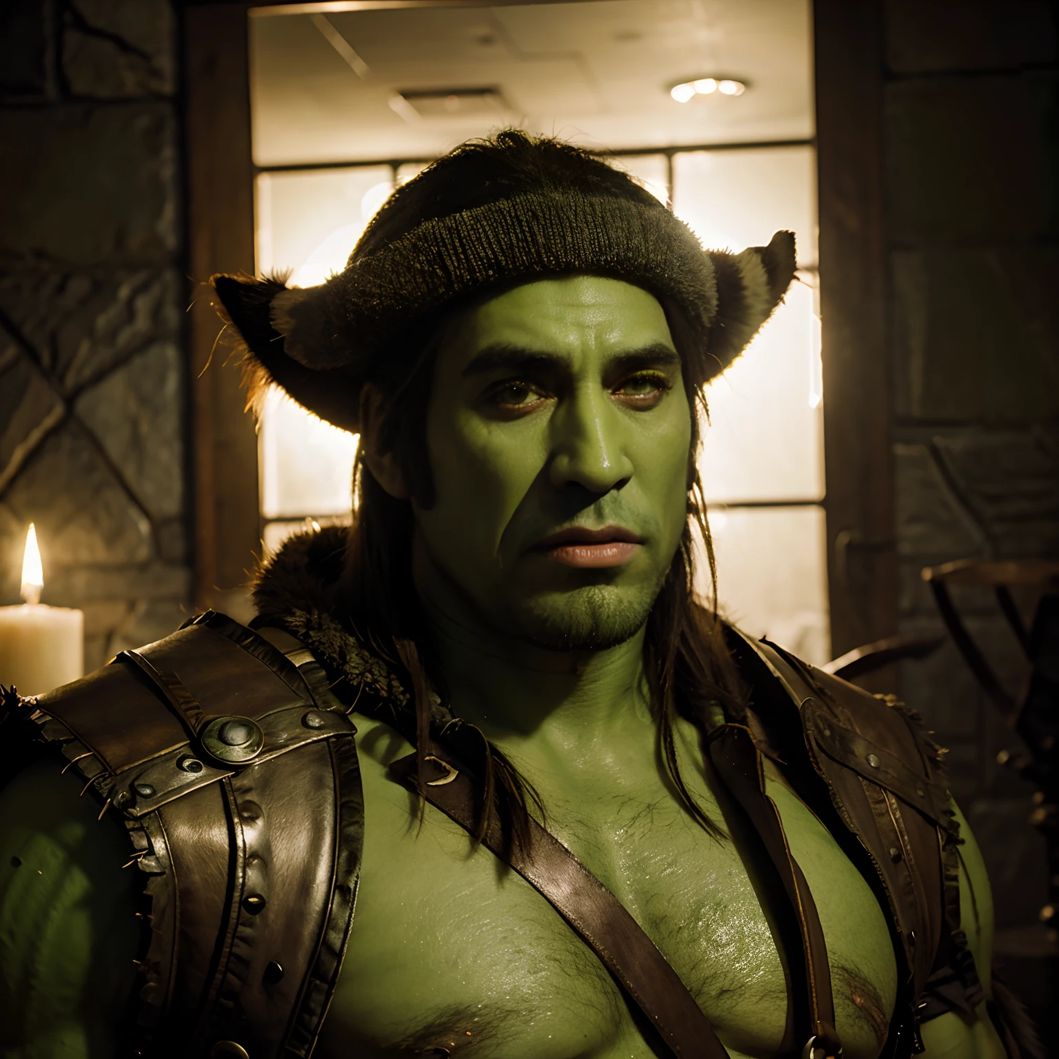 Green Nicolas Cage, dressed as Warchief Thrall the Orc, Warcraft III, 1man,