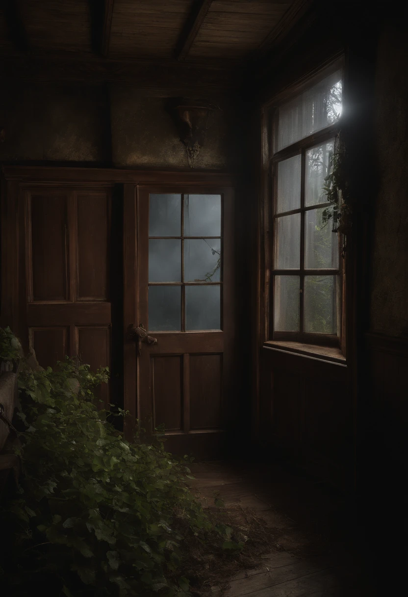 (best quality,4k,8k,highres,masterpiece:1.2),ultra-detailed,(realistic,photorealistic,photo-realistic:1.37),haunted house,spooky atmosphere,enchanting moonlight,dark shadows,eerie glow,foggy night,mysterious silhouette,creeping vines,crumbling walls,weathered wooden doors,creaky floorboards,haunting whispers,clattering footsteps,abandoned furniture,moonlit graveyard,spider webs,dusty cobwebs,shattered glass,tattered curtains,cracked mirrors,sinister portraits,ghastly apparitions,dreary corridors,creepy dolls,squeaking rocking chair,shadowy figures,lurking danger,creeping dread,haunting music,ominous silence,rattling chains,heavy door slamming,petrifying screams,skulking ghosts,bloodcurdling fear