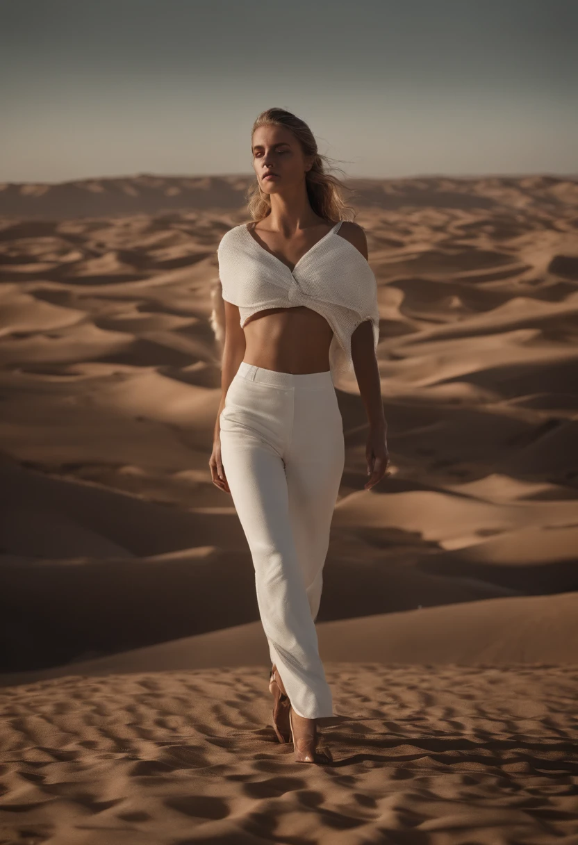Um jovem de cabelos brancos, alto, corpo inteiro, corpo definido, tem um brilho brilhante ao seu redor. Usa uma roupa branca, with various symbols, looking in front of the camera, perfect composition, enigmatic gaze, It's standing on a highway in the desert, noite escura, A moon and a greenish planet in the sky, Montanhas ao fundo, Beautiful Intricate Intricate Detailed Rendering Detailed Octane Rendering Trend in ArtStation, 8k artistic photography, arte conceitual fotorrealista, Soft natural volumetric perfect light, Chiaroscuro, award-winning photography, master part, oil on the canvas, Raphael, Caravaggio, Greg Rutkowski, bipe, Beksinski, Giger