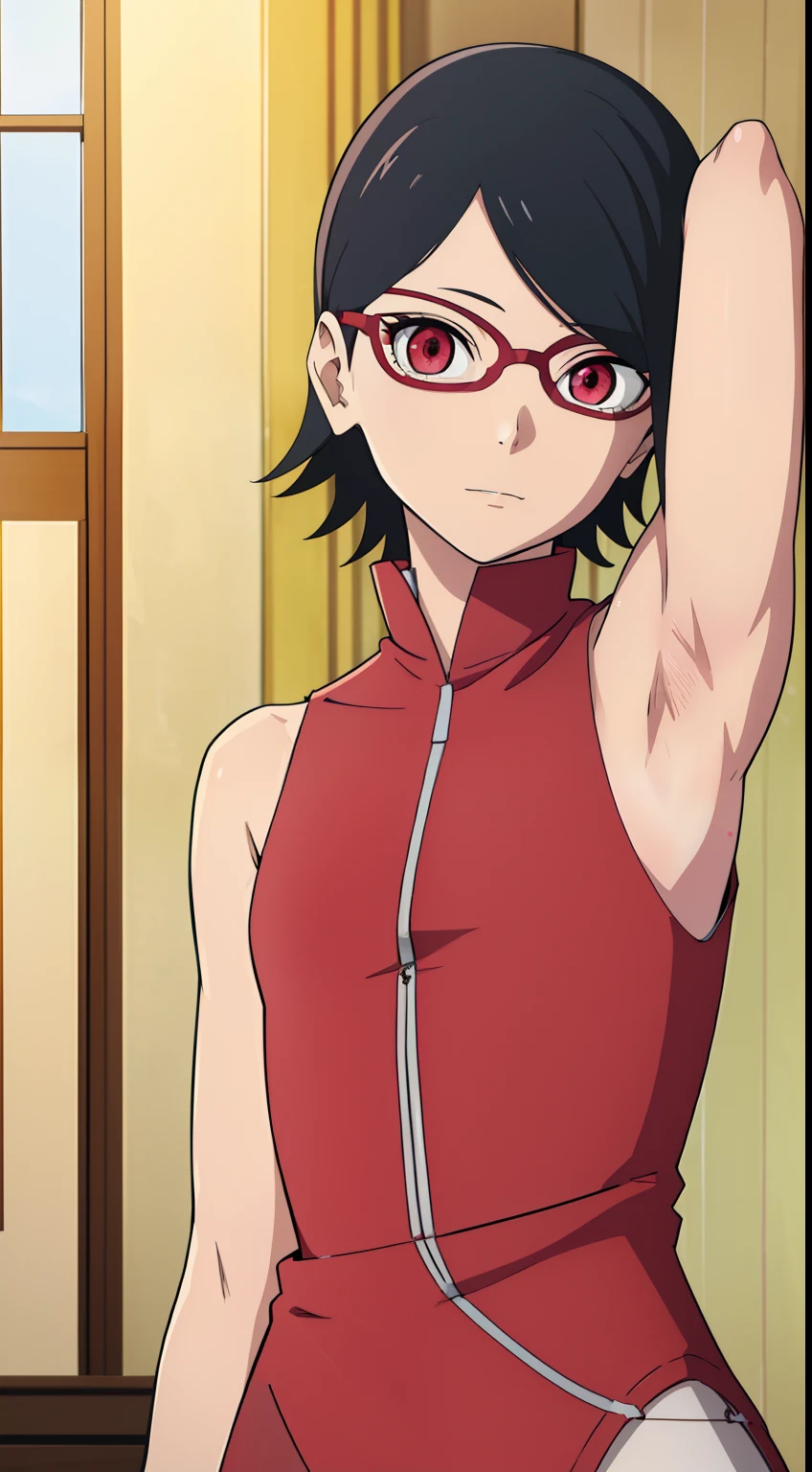 short black hair, Cute girls, sensual lip, Astringent, Blushing and shy, Cool drag, wearing glasses, sleeveless