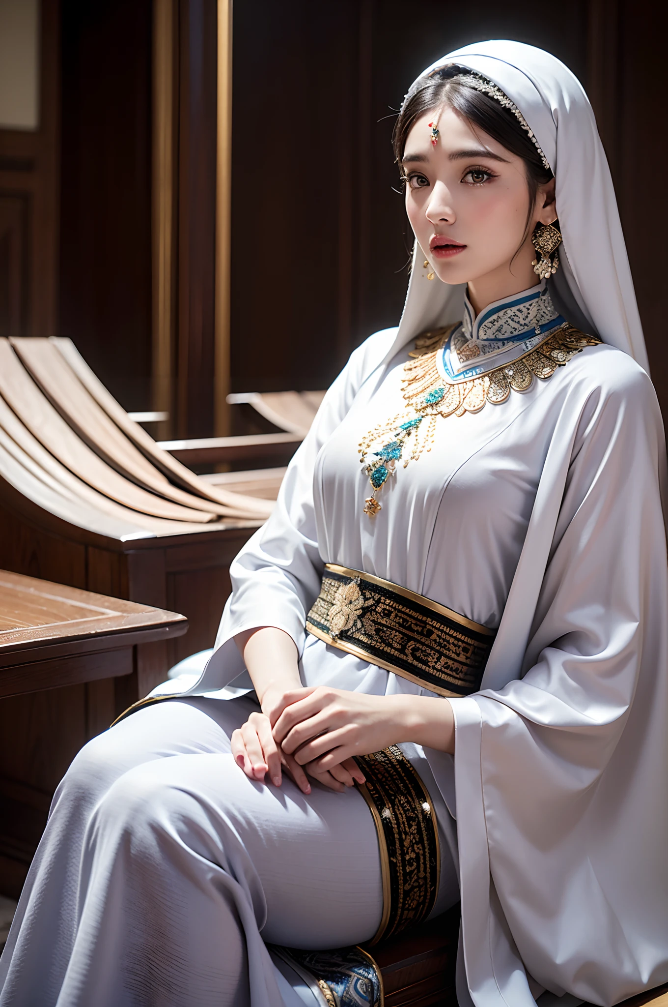 modelshoot,Islamic Kaftan Marokan Ultra Real Ultra Detail Dynamic Shot Masterpiece Scene Sharp Detail Uyghur