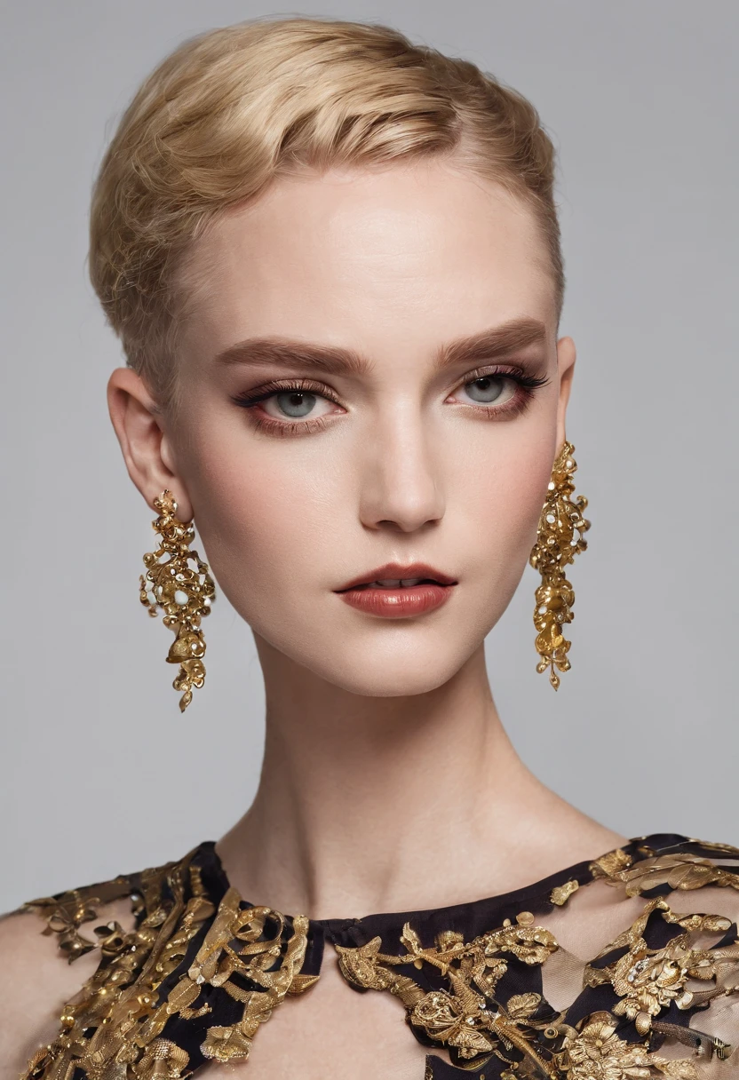 Based on the last image, create another image with a woman wearing the earrings.