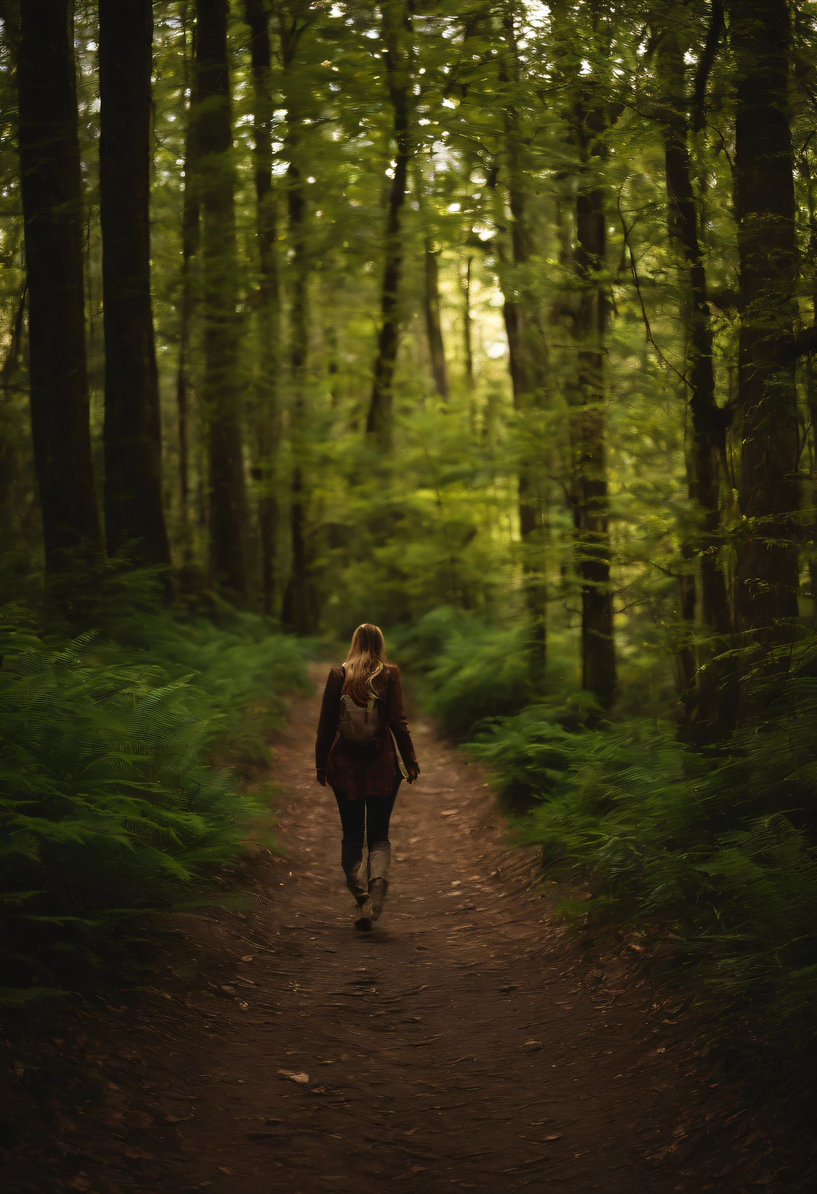 Esta capa apresenta uma imagem de uma pessoa caminhando em uma trilha na floresta, with sunlight shining through the trees. The background is a gradient of green and yellow, with the title of the book in bold in the center of the cover