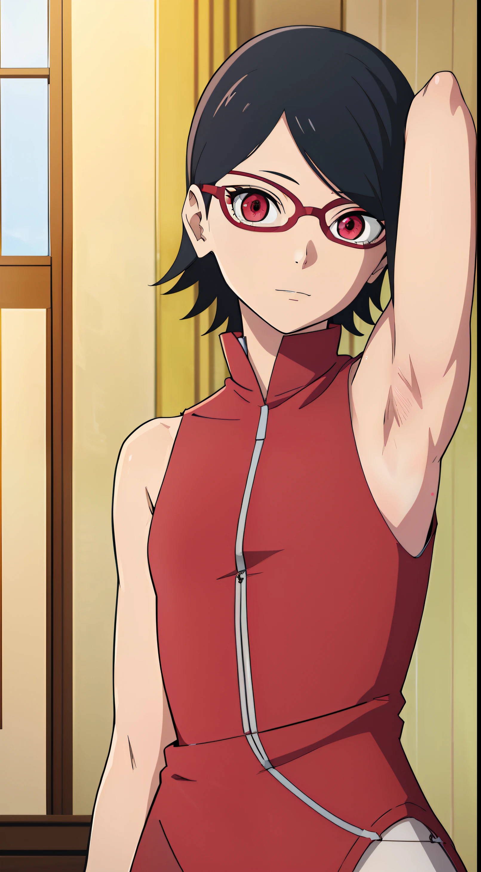 Highres, Masterpiece, Best quality at best,Best Quality,hight quality, hight detailed, sarada, masterpiece, (slim body), (short body)
