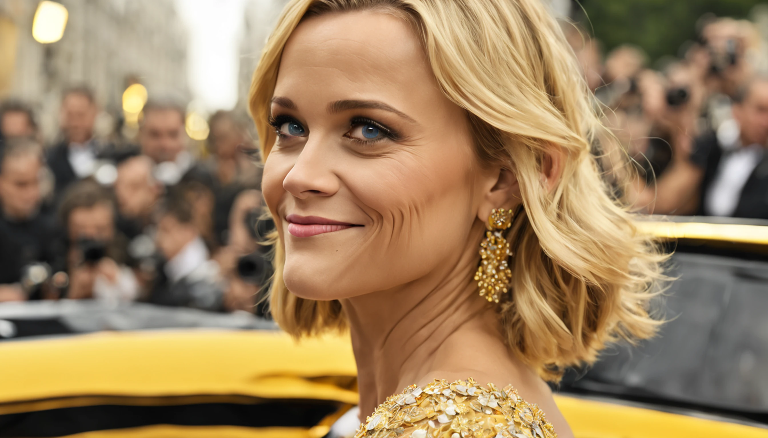 Mulher "Reese Witherspoon" de Arad no vestido amarelo claro e com detalhes em preto e dourado, uma bela imperatriz fantasia, palace，imagem detalhada de corpo inteiro, ((uma bela imperatriz fantasia)), pintura de personagem bonita, por Yang J, Mago Celestial Lindo, linda donzela fantasia, inspirado em Lan Ying, estilo de arte de fantasia,  (master part:1.0), (melhor qualidade:1.4), (ultra-highresolution:1.2), (Delicate Illustrations:1.4),(8k, Foto RAW:1.2), (Foco suave:1.4),