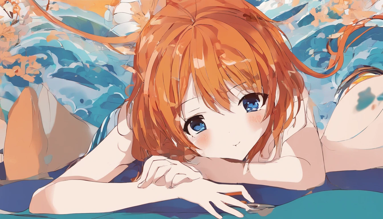 jeune fille, longs cheveux roux, yeux bleus, Huge-breasts, legs apart ,nue ,sexy ,beau, jeune, hiquality, Inspired by Anime