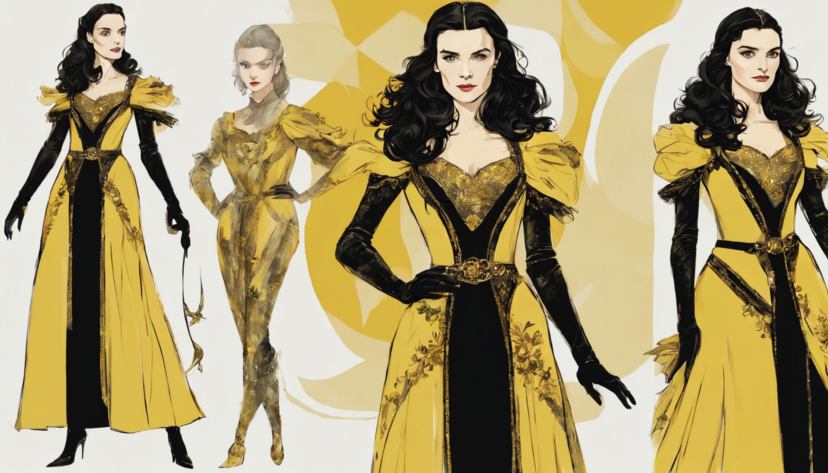 Mulher "Rachel Weisz" de Arad no vestido amarelo claro e com detalhes em preto e dourado, uma bela imperatriz fantasia, palace,imagem detalhada de corpo inteiro, ((uma bela imperatriz fantasia)), pintura de personagem bonita, por Yang J, Mago Celestial Lindo, linda donzela fantasia, inspirado em Lan Ying, estilo de arte de fantasia, (master part:1.0), (melhor qualidade:1.4), (ultra-highresolution:1.2), (Delicate Illustrations:1.4),(8k, Foto RAW:1.2), (Foco suave:1.4),