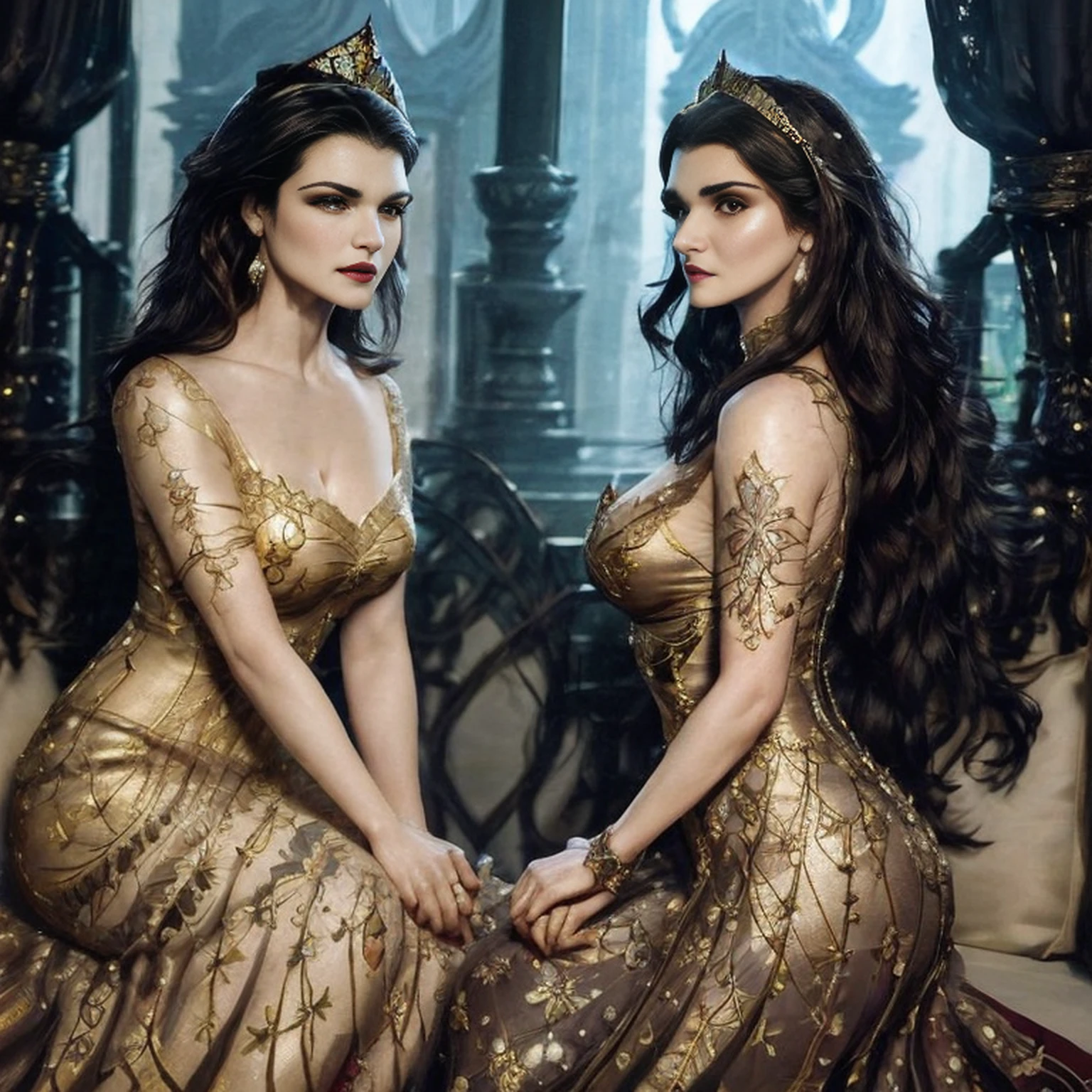 Mulher "Rachel Weisz" de Arad no vestido amarelo claro e com detalhes em preto e dourado, uma bela imperatriz fantasia, palace，imagem detalhada de corpo inteiro, ((uma bela imperatriz fantasia)), pintura de personagem bonita, por Yang J, Mago Celestial Lindo, linda donzela fantasia, inspirado em Lan Ying, estilo de arte de fantasia,  (master part:1.0), (melhor qualidade:1.4), (ultra-highresolution:1.2), (Delicate Illustrations:1.4),(8k, Foto RAW:1.2), (Foco suave:1.4),