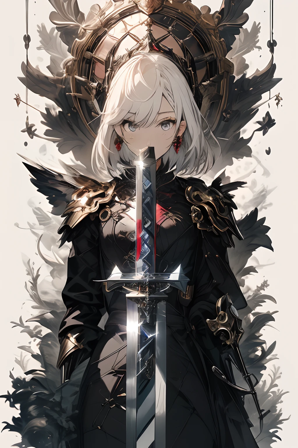 masutepiece,Best Quality,the Extremely Detailed CG Unity 8K Wallpapers,Illustration,。.3D,Realistic body,{awesome details},[Hyper Detailed],[ultra-detailliert],{many layers},Beautiful hair,Beautiful eyes,glistening shining skin,intense shadow,Official art,sketch,masutepiece,Best Quality,Illustration,100000000k, {Best Quality,Illustration}, girl, tiny chest, Short hair, Simple eyes, mechanical suit, mechanical wings, Black Shinny Satin Latex Dress, Shoulder Armor Gauntlet, {{{{{Hand holding a shining mechanical sword, Holding a shining mechanical sword in his hand}}}}}, Dynamic Angle, blood pool, heaps of corpses