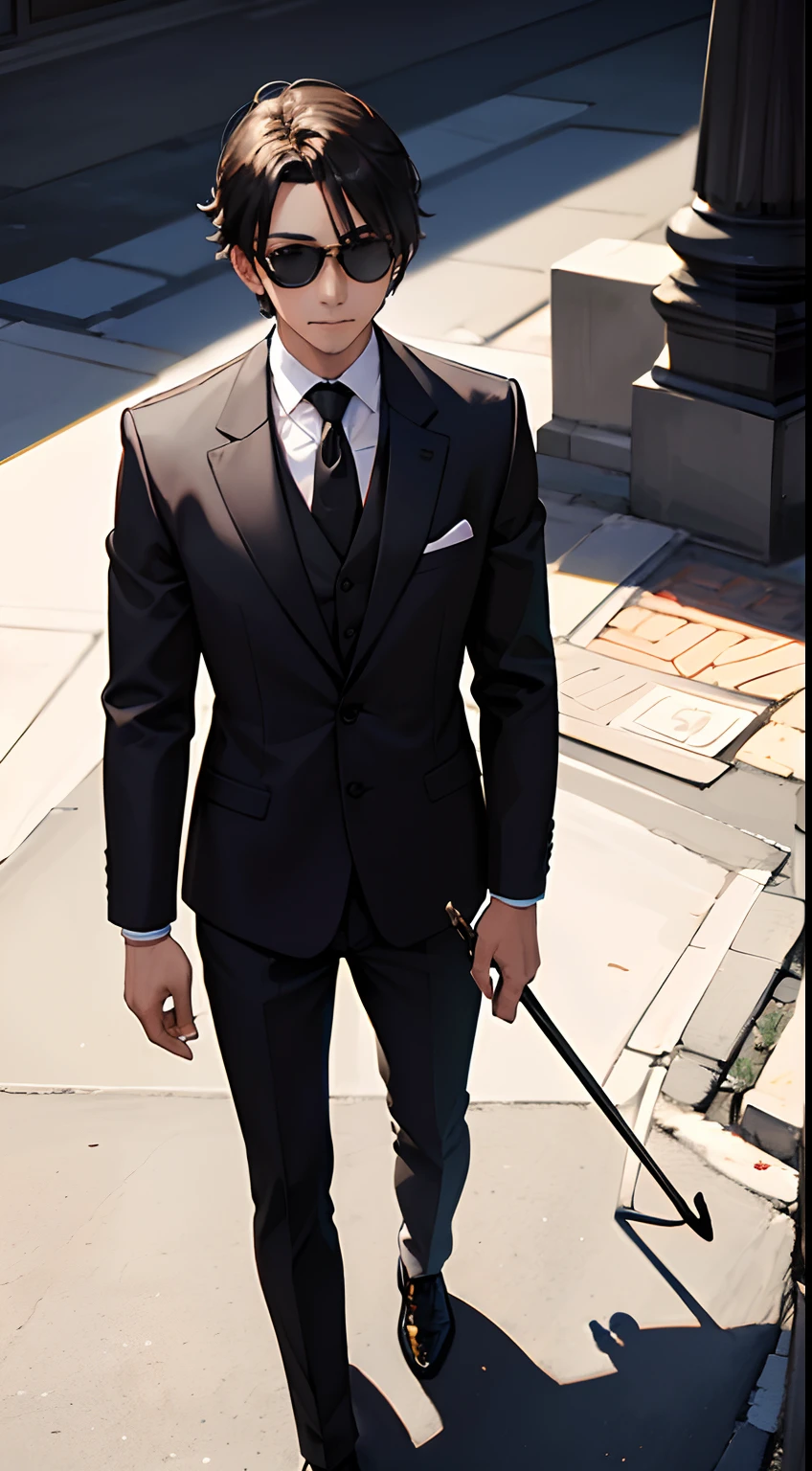 Arafed man in a suit and tie walking down a sidewalk - SeaArt AI
