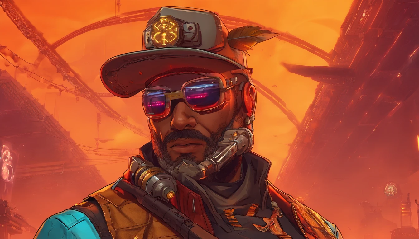 There's a man with a beard and hat with a machine, Cyber Steampunk 8 K 3D, Velho cyberpunk, Papel de parede solarpunk 4k, Arte digital altamente detalhada em 4k, cyber steampunk, soldado futurista, cyber space cowboy, epic scifi character art, sci - personagem de fi, Epic Sci - Arte do Personagem de Fi:, Epic Sci-Fi Character Art