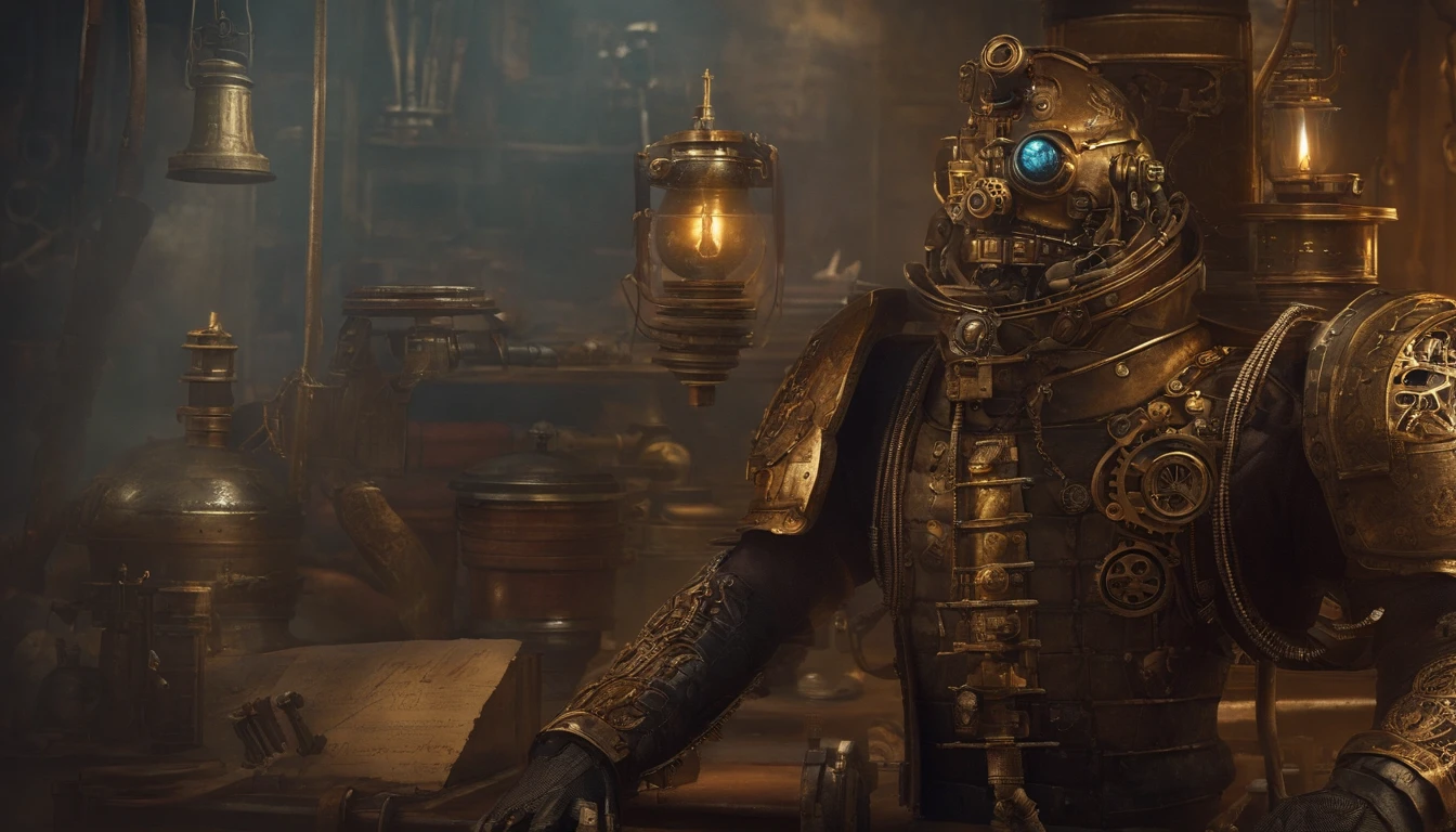 There's a man with a beard and hat with a machine, Cyber Steampunk 8 K 3D, Velho cyberpunk, Papel de parede solarpunk 4k, Arte digital altamente detalhada em 4k, cyber steampunk, soldado futurista, cyber space cowboy, epic scifi character art, sci - personagem de fi, Epic Sci - Arte do Personagem de Fi:, Epic Sci-Fi Character Art