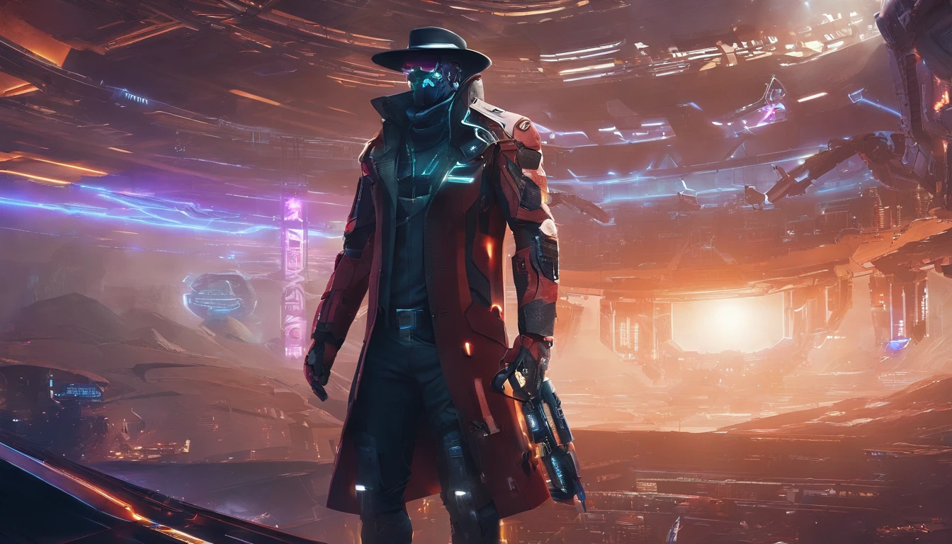 There's a man with a beard and hat with a machine, Cyber Steampunk 8 K 3D, Velho cyberpunk, Papel de parede solarpunk 4k, Arte digital altamente detalhada em 4k, cyber steampunk, soldado futurista, cyber space cowboy, epic scifi character art, sci - personagem de fi, Epic Sci - Arte do Personagem de Fi:, Epic Sci-Fi Character Art