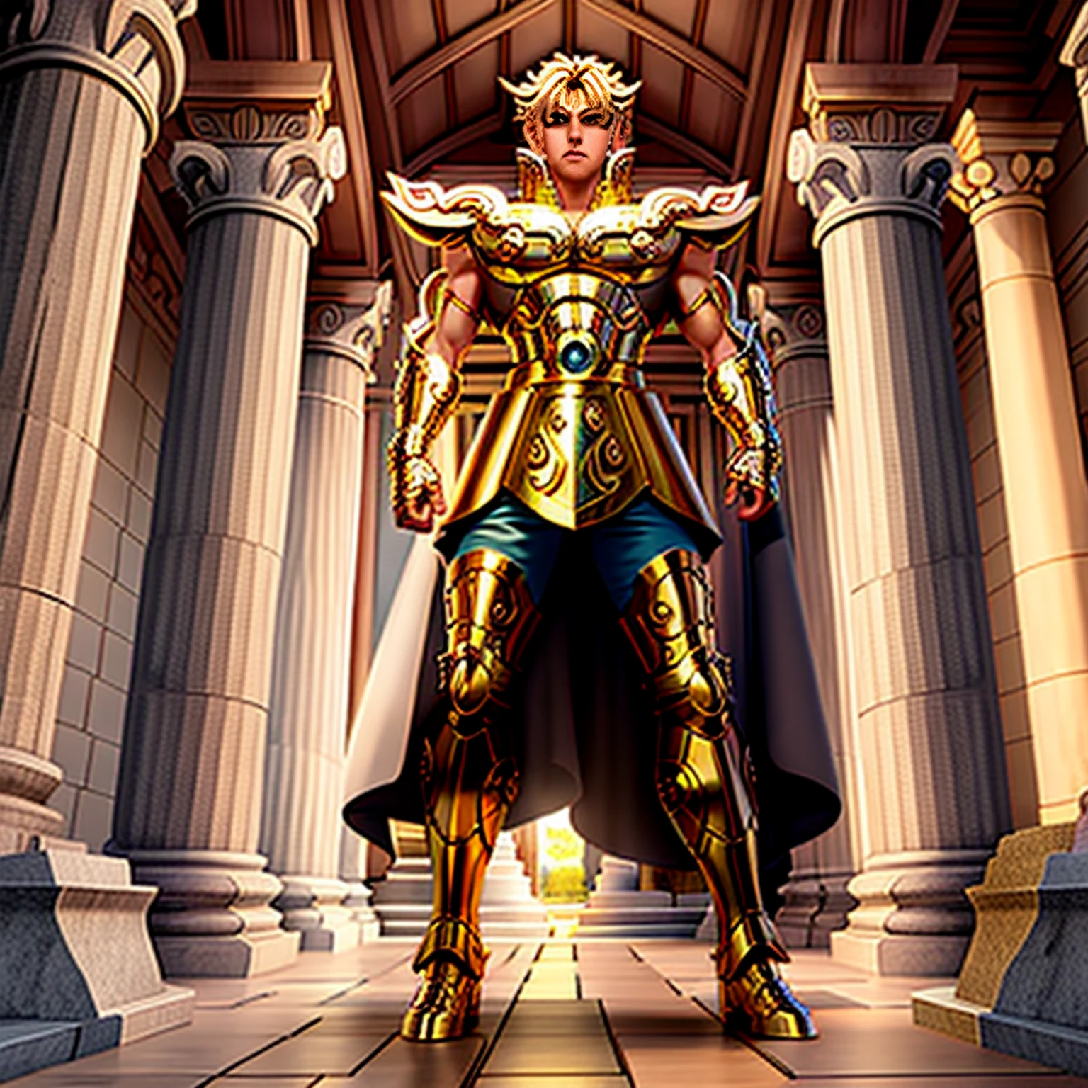 masterpiece, best quality, masterpiece, detailed face, detailed eyes, full body, Chris Hemsworth , LeoArmor, greek temple, ((anime))