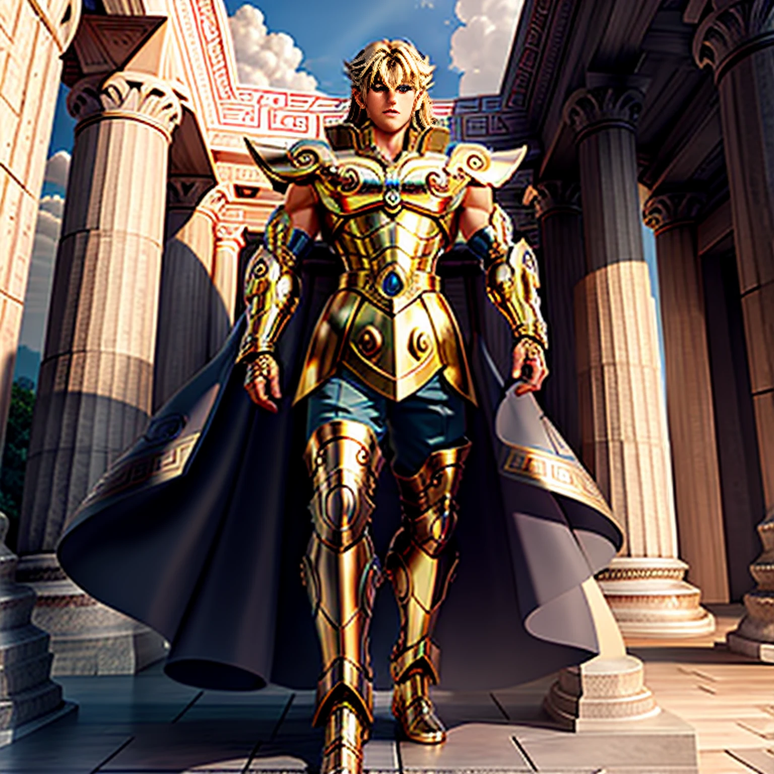 masterpiece, best quality, masterpiece, detailed face, detailed eyes, full body, Chris Hemsworth , LeoArmor, greek temple, ((anime))
