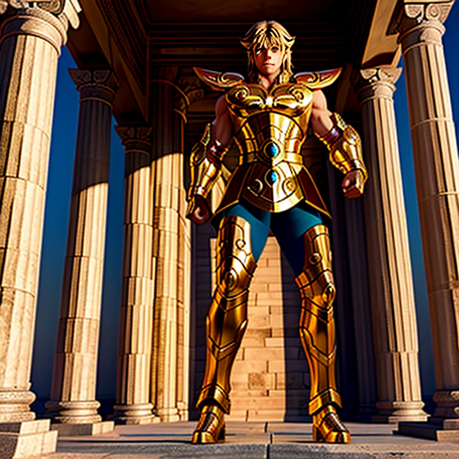 masterpiece, best quality, masterpiece, detailed face, detailed eyes, full body, Chris Hemsworth , LeoArmor, greek temple, ((anime))