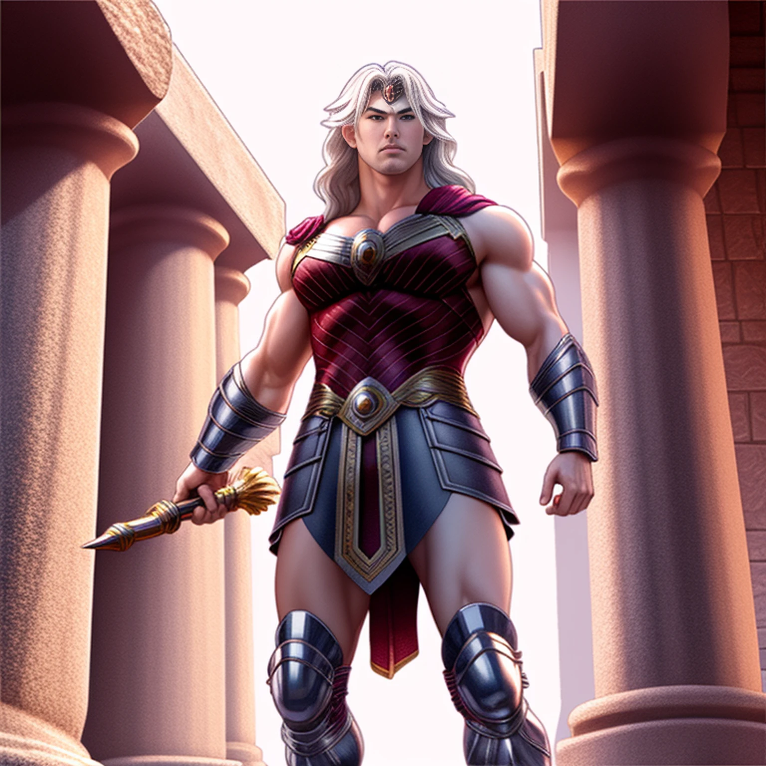 masterpiece, best quality, masterpiece, detailed face, detailed eyes, full body,  Chris Hemsworth , LeoArmor, greek temple, ((anime))