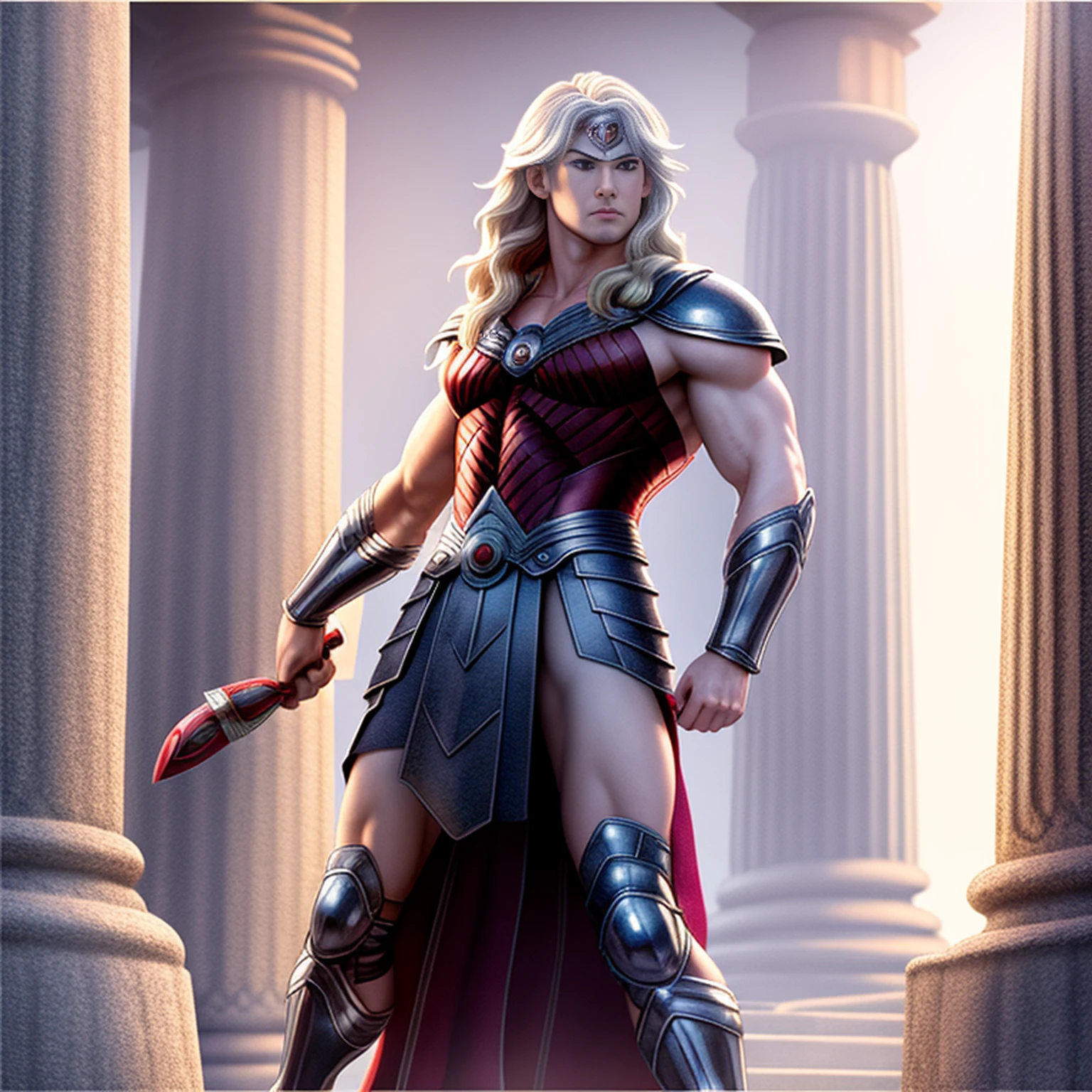 masterpiece, best quality, masterpiece, detailed face, detailed eyes, full body, Chris Hemsworth , LeoArmor, greek temple, ((anime))