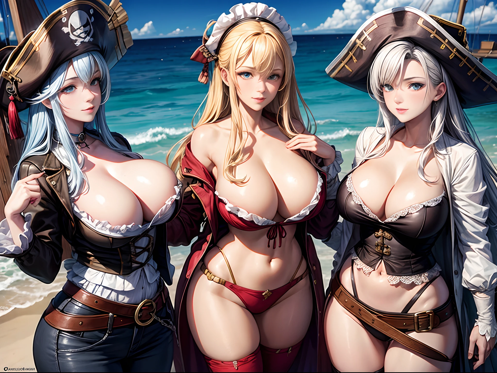 a 1700s pirate ship with a crew of all sexy women with very large breast
