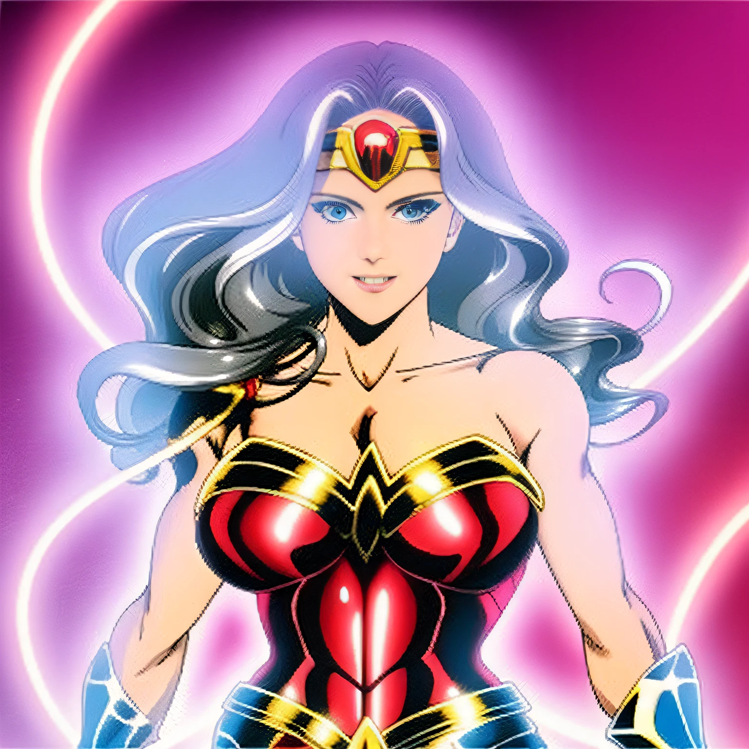 obra-prima, melhor qualidade, obra-prima, rosto detalhado, olhos detalhados, corpo inteiro, Linda Carter , LeoArmor, templo grego, ((anime))