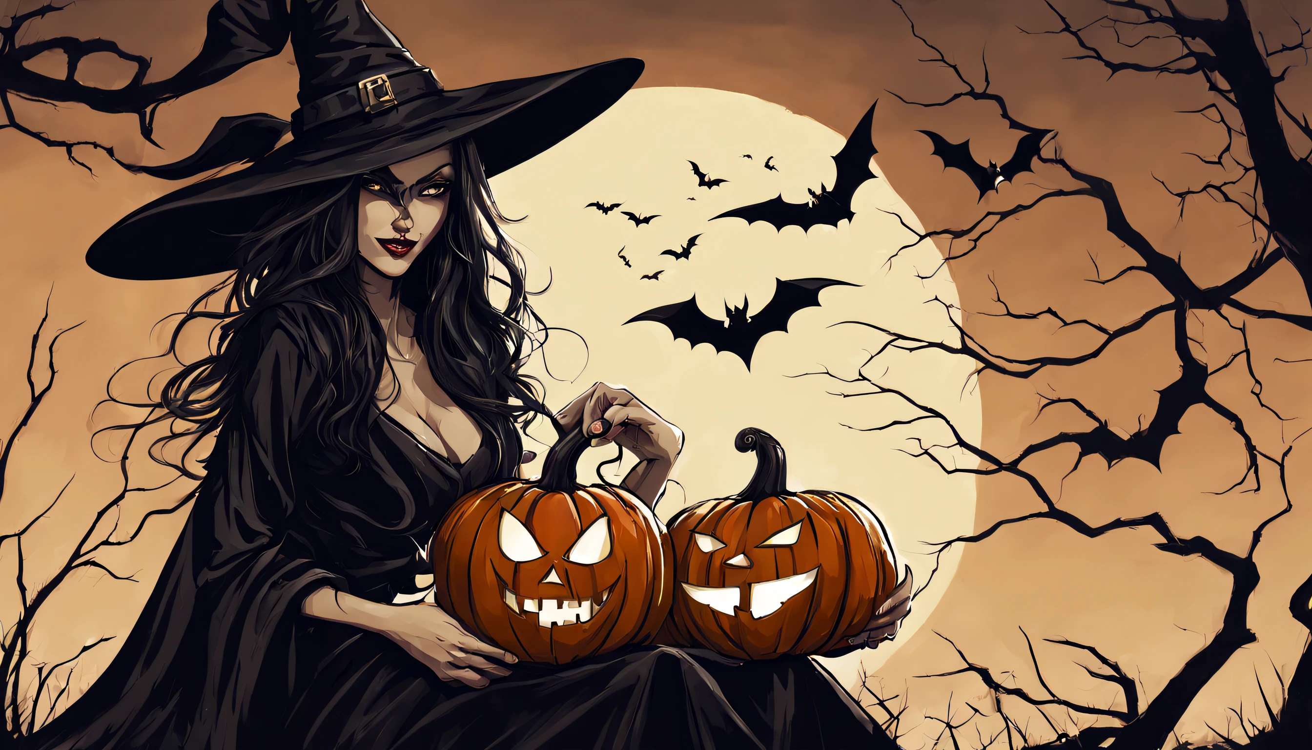Witch with pumpkin and broom, Em um estilo de dia das bruxas, dia das bruxas, tema halloween, bruxa feminina bonita, menina bruxa mecanizada, supervillain sorceress witch, bruxa feiticeira do mal, Uma bruxa, bruxa escura da moda, bruxa, Scarry mas enfeitiçando, bruxa castlevania, mulher feiticeira, Travessuras ou gostosuras, personagem bruxa escura, beautiful witch spooky female