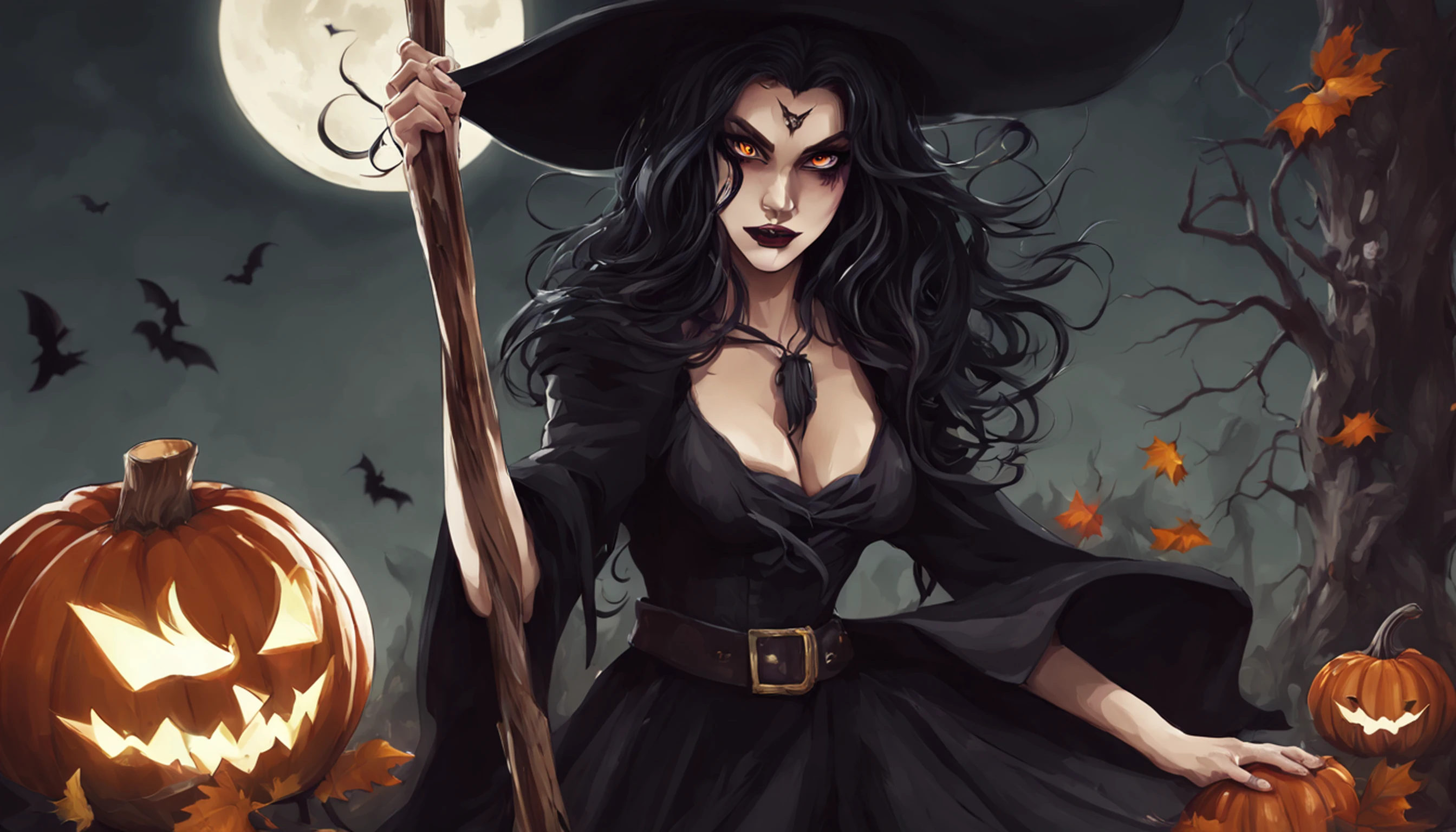 Witch with pumpkin and broom, Em um estilo de dia das bruxas, dia das bruxas, tema halloween, bruxa feminina bonita, menina bruxa mecanizada, supervillain sorceress witch, bruxa feiticeira do mal, Uma bruxa, bruxa escura da moda, bruxa, Scarry mas enfeitiçando, bruxa castlevania, mulher feiticeira, Travessuras ou gostosuras, personagem bruxa escura, beautiful witch spooky female