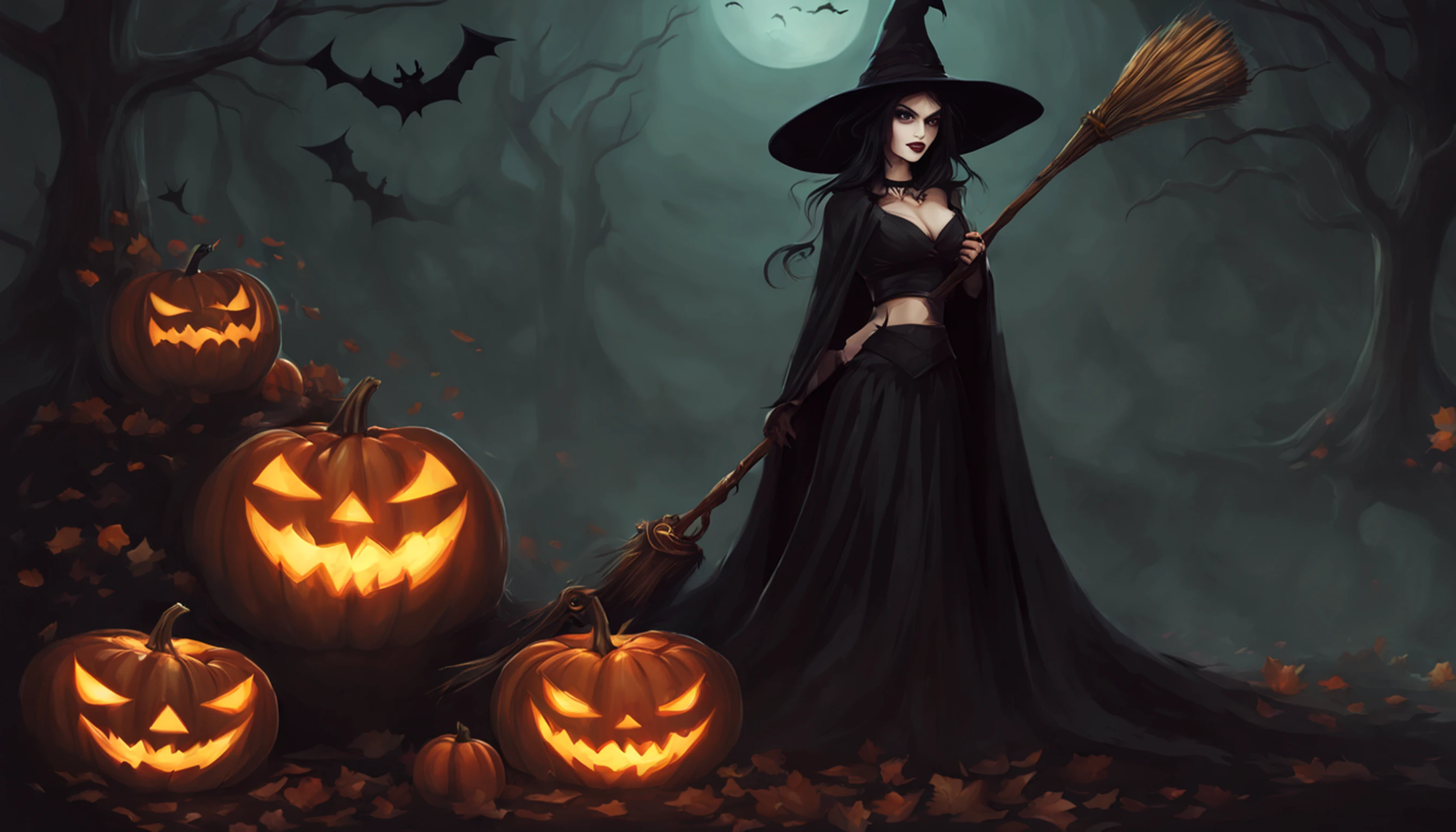 Witch with pumpkin and broom, Em um estilo de dia das bruxas, dia das bruxas, tema halloween, bruxa feminina bonita, menina bruxa mecanizada, supervillain sorceress witch, bruxa feiticeira do mal, Uma bruxa, bruxa escura da moda, bruxa, Scarry mas enfeitiçando, bruxa castlevania, mulher feiticeira, Travessuras ou gostosuras, personagem bruxa escura, beautiful witch spooky female