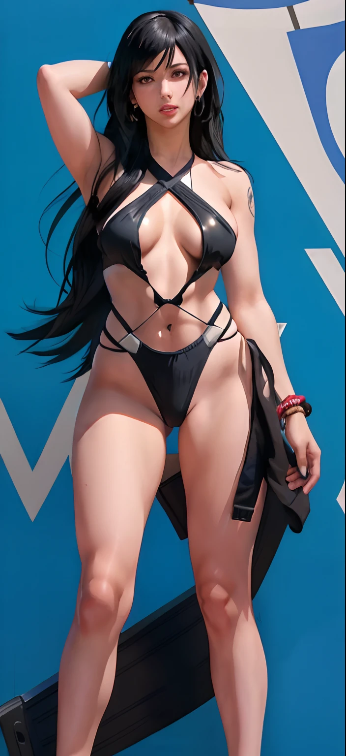 Arafed mujer en bikini negro posando para una foto, Nico Robin, swimsuit, Artgerm extremadamente detallado, seductor retrato de Tifa Lockhart, Usando bikini de cuero, Black swimsuit, monokini, bikini negro, Tifa, Ilya Kuvshinov con cabello largo, Tifa Lockhart, Artgerm e Ilya Kuvshinov, Cudesexyrobutts