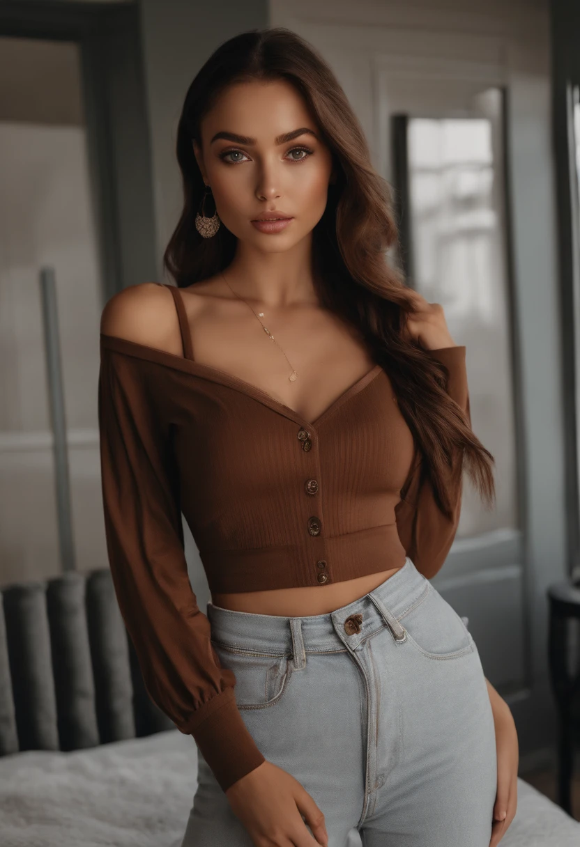 arafed woman with black clothes, sexy girl with brown eyes, portrait sophie mudd, brown hair and large eyes, selfie of a young woman, bedroom eyes, violet myers, without makeup, natural makeup, looking directly at the camera, face with artgram, subtle makeup, stunning full body shot, in the park, cleavage