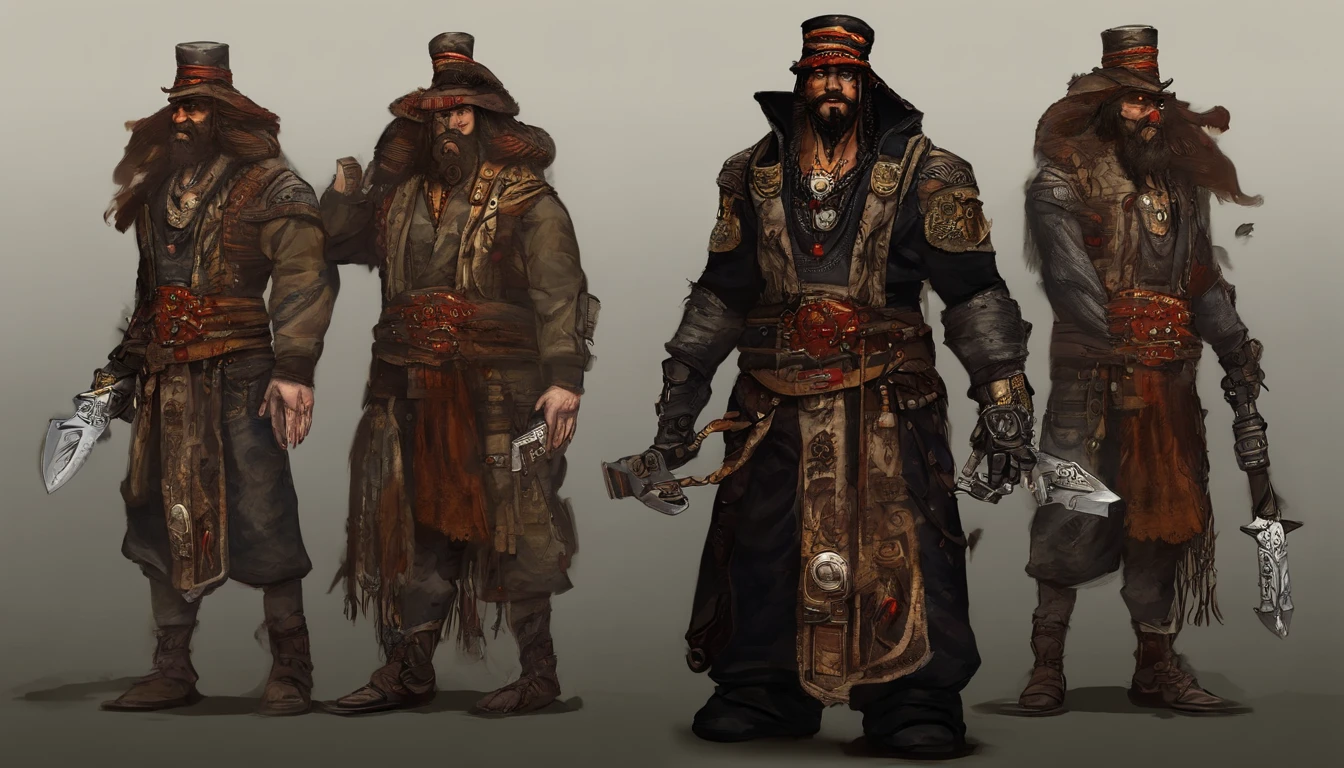 There's a man with a beard and hat with a machine, Cyber Steampunk 8 K 3D, Velho cyberpunk, Papel de parede solarpunk 4k, Arte digital altamente detalhada em 4k, cyber steampunk, soldado futurista, cyber space cowboy, epic scifi character art, sci - personagem de fi, Epic Sci - Arte do Personagem de Fi:, Epic Sci-Fi Character Art
