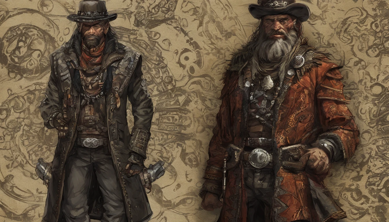 There's a man with a beard and hat with a machine, Cyber Steampunk 8 K 3D, Velho cyberpunk, Papel de parede solarpunk 4k, Arte digital altamente detalhada em 4k, cyber steampunk, soldado futurista, cyber space cowboy, epic scifi character art, sci - personagem de fi, Epic Sci - Arte do Personagem de Fi:, Epic Sci-Fi Character Art