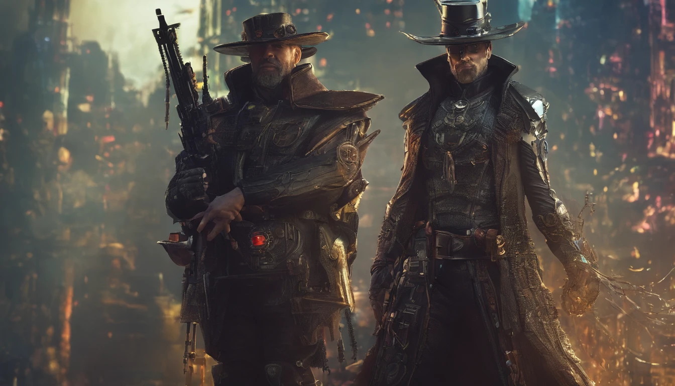 cowboys in gas masks and leather outfits walking down a street, high detail character models, rabbits, cosplay, outer worlds, style of ghost blade, jackstraws, the gunslinger, assasin --auto --s2