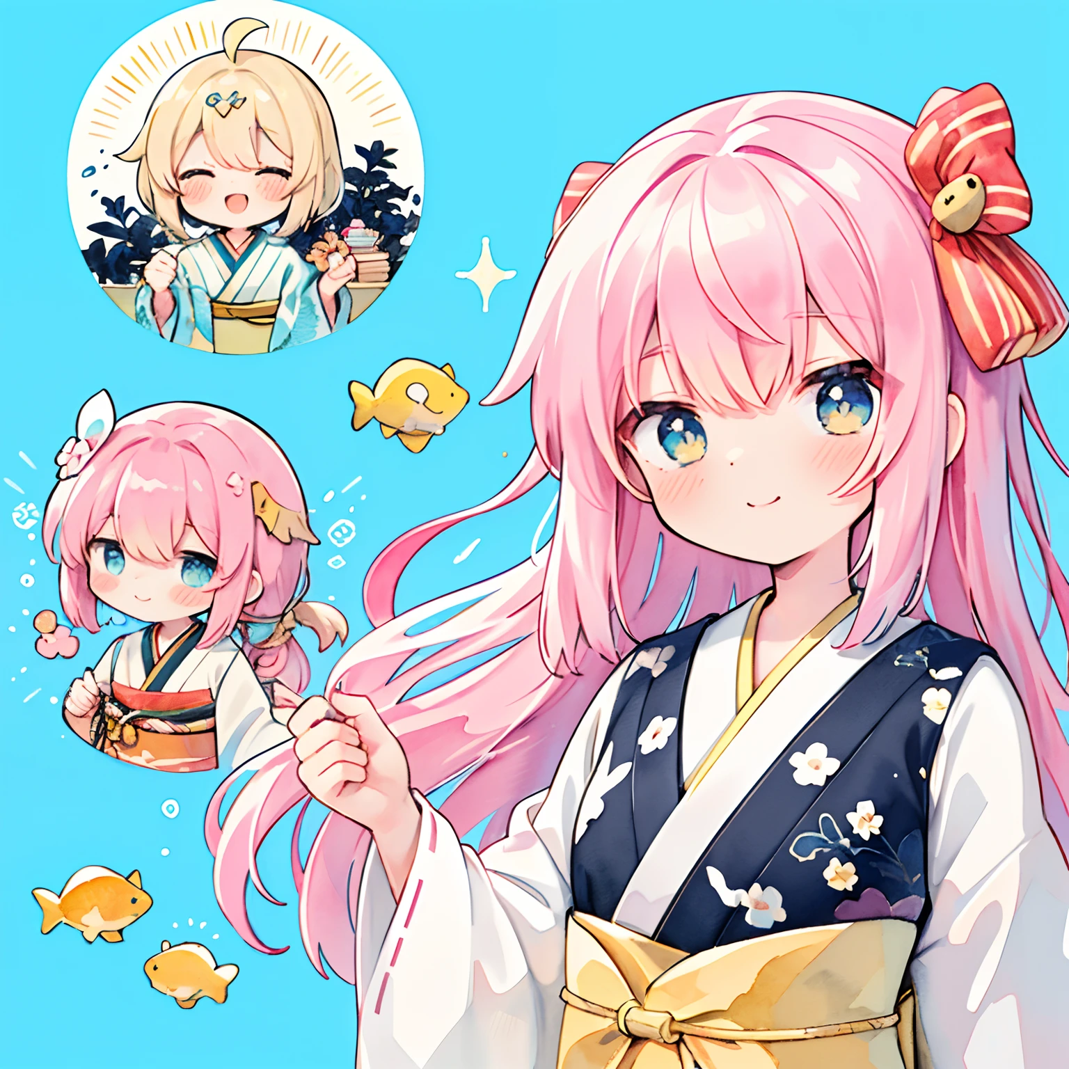 (PastelColors:1.5)、(Cute illustration:1.5)、(watercolor paiting:1.2)、(1 girl:1.0)、hair between eye、Blue background、Fluttering clothes,Lots of flutter、 Good Style、Glitter in the heart、White and red motifs, Light red hair、Cute, Head flutters、Happiness is playing、celebration、Thanksgiving、length hair、Undulating hair、Urashima Taro's story motif、Otohime smiled,Upper body, Fantasy, Detailed picture、A slight smil、Toyowa Toyowa、With turtles、A lot of fish are swimming around the girl、In the water、watercolor paiting、Moya、Hair swaying、full body Esbian、Fluttering shoes、Japanese dress、Suisui、Luxury kimono、factor、Otohime、Lots of cloth、Transparent cloth、Little transparent cloth、golden colored、Gold dust scattering、kawaii、ren、Otohime、queen、tortoise、beautiful a girl、Heavenly Lady's Hagoromo、floating