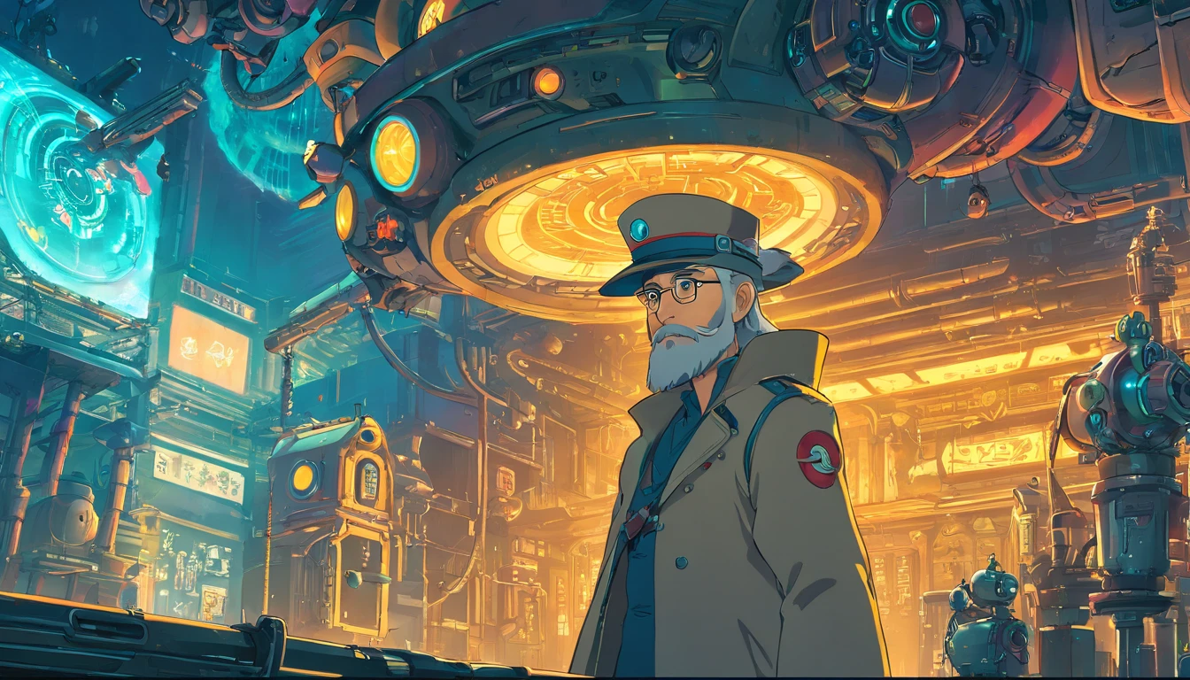 There's a man with a beard and hat with a machine, Cyber Steampunk 8 K 3D, Velho cyberpunk, Papel de parede solarpunk 4k, Arte digital altamente detalhada em 4k, cyber steampunk, soldado futurista, cyber space cowboy, epic scifi character art, sci - personagem de fi, Epic Sci - Arte do Personagem de Fi:, Epic Sci-Fi Character Art
