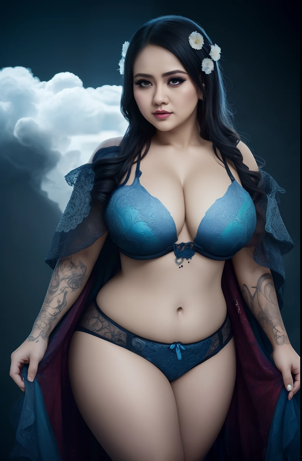 Wina Dana Riniy, WDR, Alberto seveso art, water ink, ink water, ink cloud, alberto seveso art, loose painting style, intricate detail, chubby, busty, curvy, voluptuous, sexy, erotic, cinematic lighting, octane render, 8k render, volumetric lighting