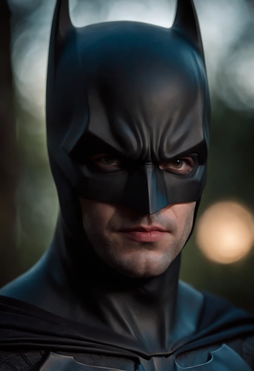Batman (best quality,fotorrealista),(Escuro,pressentimento) Man,olhos negros detalhados,longos cabelos verde que lembram a noite,pale skin,Visible dark circles,corpo atletico, mas coberto de cicatrizes,Atmosfera sinistra,gothic aesthetic,nightmare appearance,olhar intenso,Aura misteriosa, postura sinuosa e tensa,dramatic shadows and lighting,vivid contrast between light and dark,hint of danger,atmosfera encantada