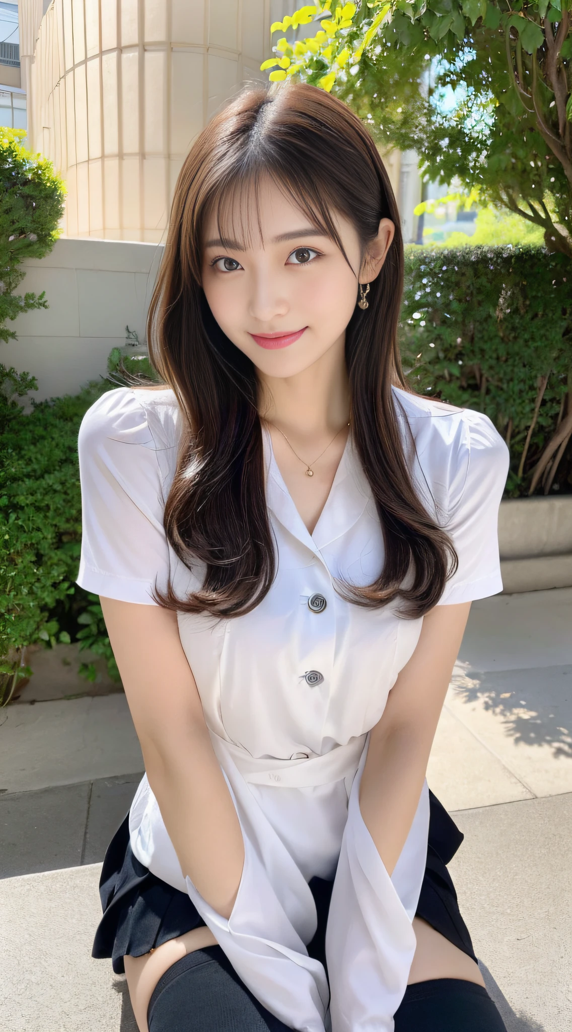 primitive，tmasterpiece，ultra fine photos，best qualtiy，超高分辨率，Photoreality，rays of sunshine，full-body portraits，stunningly beautiful，，dynamicposes，delicated face，Vibrant eyes，（seen from the side），((Secretarial uniform))，校服，cropped shoulders，Delicate head flower，sitting the desk，very highly detailed background，detailed face with，Detailed and complex busy background，Untidy，opulent，milkyW，Highly detailed skin，Realistic details of skin，Visible Pore，tack sharp focus，volume fog，8K  UHD，digital SLR camera，high qulity，filmgrain，White skin of the，photo-realism，DL，Huge metropolis in a dystopia of the future , look from down, semi transparent