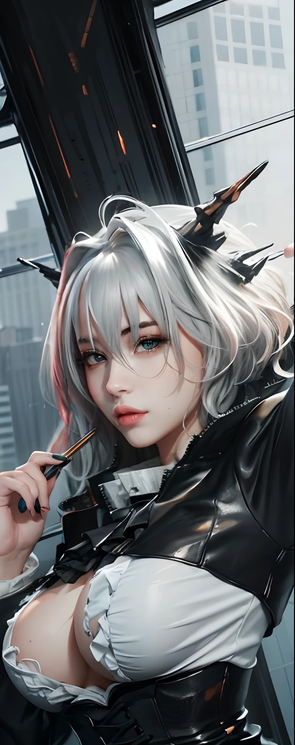tmasterpiece,Best quality at best,highers,1girll,beauitful face,face_Focus,(Large breasts),(NSFW),White hair,Wet