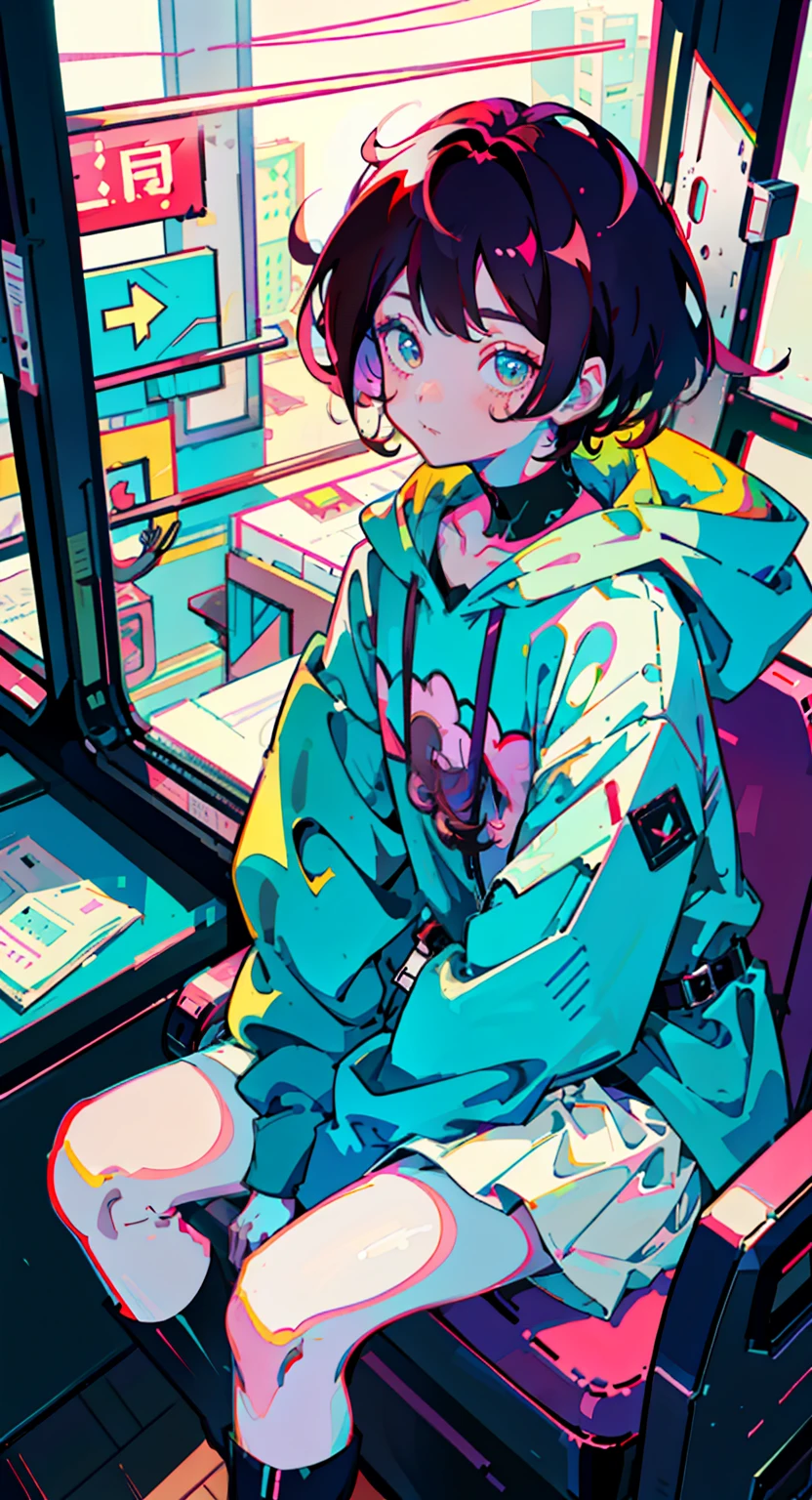 anime girl sitting on a bus , kawacy, best anime 4k konachan wallpaper, sitting at his desk, detailed key anime art, 4 k manga wallpaper, anime boy, key visual, handsome anime pose, official art, detailed digital anime art, key anime art, fine details. girls frontline, young anime man
, selfie, masterpiece, highly detailed, best quality, sharp focus, soft lighting, limited color palette, pastel colors, cute, ((kawaii)), dark skin, (Panchen: 1.3), weeping, solo, dark brown hoodie, purple shorts, Red eyes, (green hair: 0.6), (brown hair: 0.8), (gradient hair: 0.6), short hair, Bratis