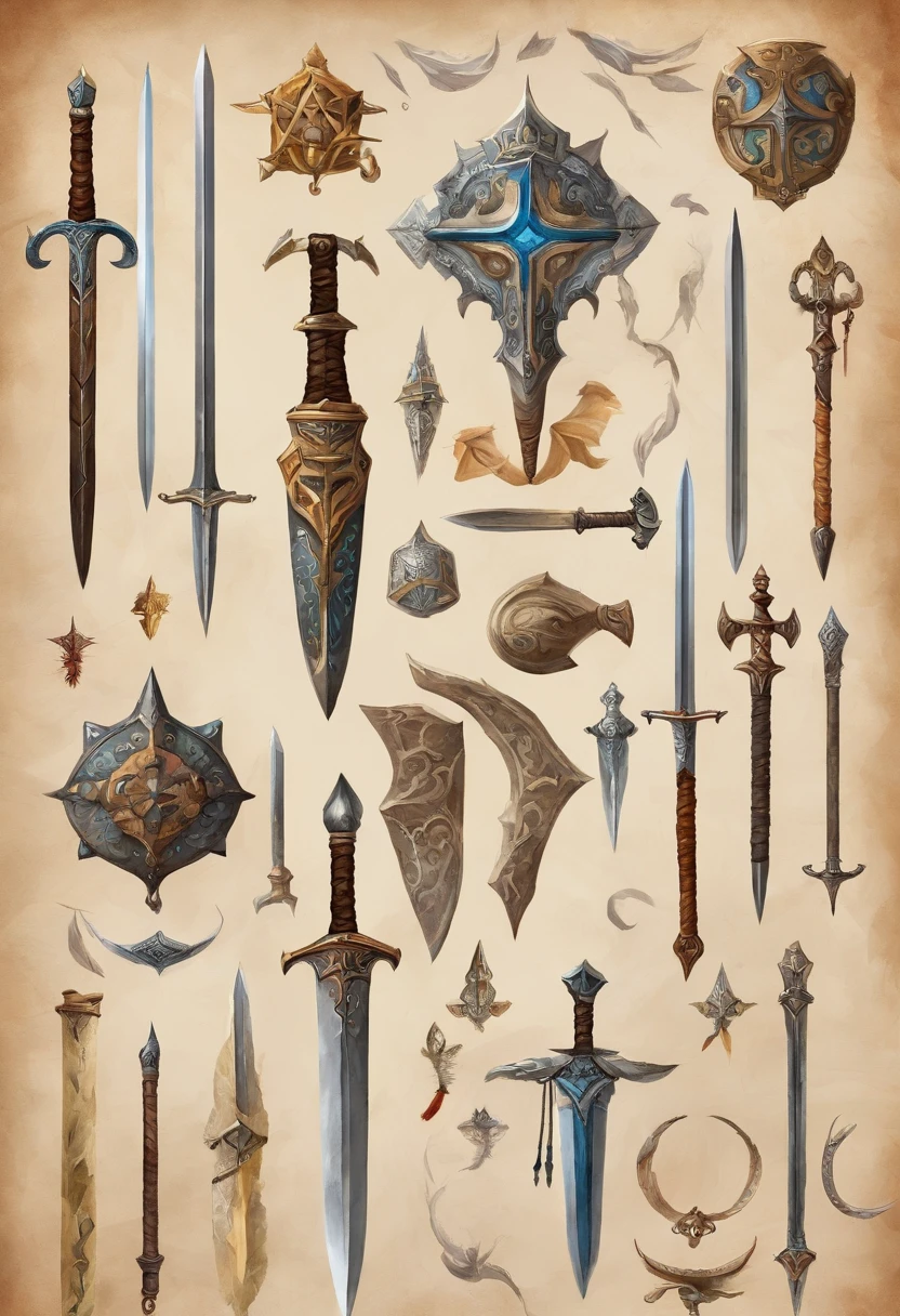 isometric swords, estilo rpg, Desenhos animados, dnd, fantasia, Mobile Game,homem primitivo,osso de animal,pedra,madeira, suspenso no ar