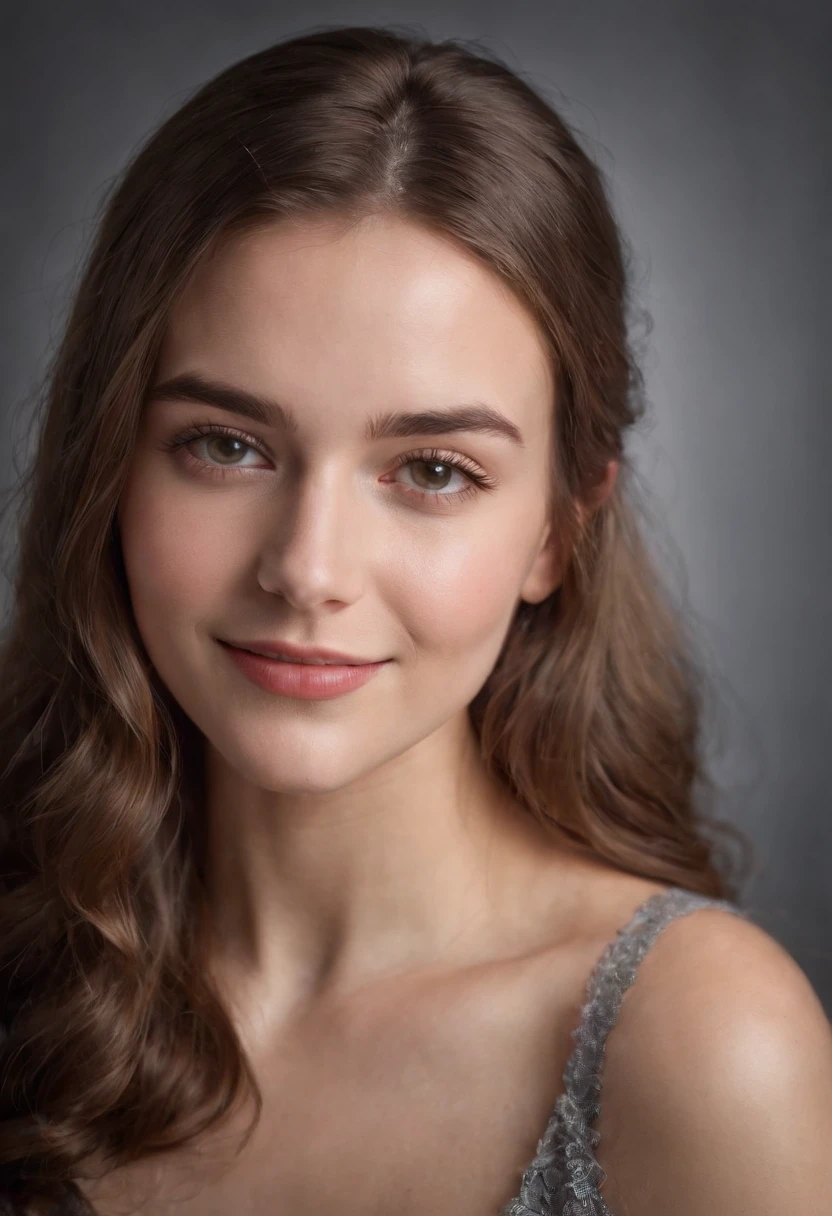 Dramatic portrait of happy, Gorgeous 21 year old shot in professional studio, short lighting, all natural light