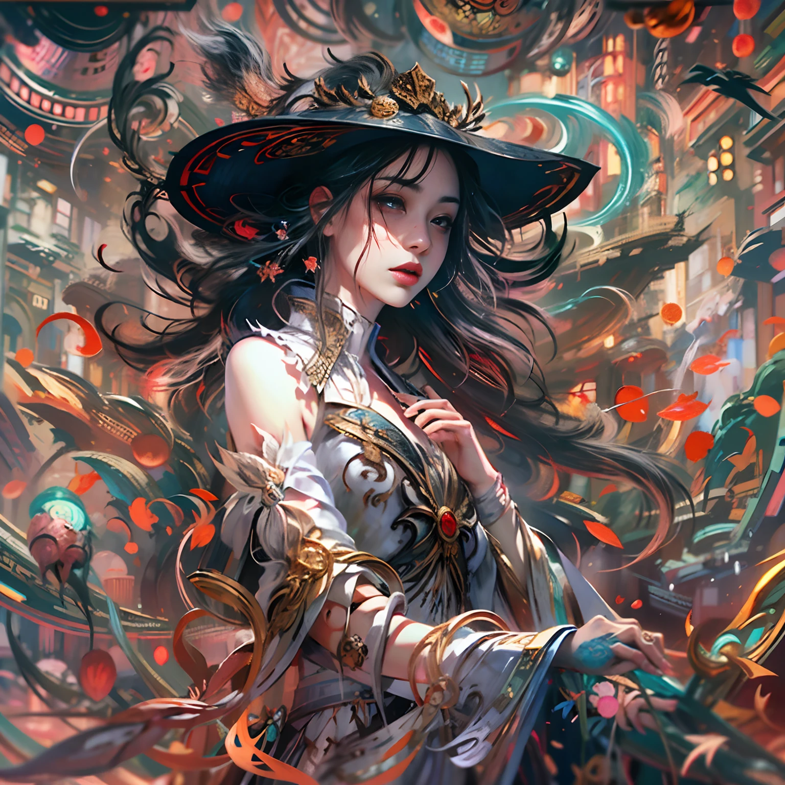offcial art,Unified 8K wallpapers,ultra - detailed,Beauty and aesthetics,tmasterpiece,best qualtiy,(zentangle,datura,Tangles,entangled),(s fractal art:1.3),1girll,The is very detailed,dynamic angle,cow boy shot,The most beautiful form of chaos,elegant,Fauvist design,vivd colour,romanticism lain,James Jean,Robbie Devi Antono,ross tran,Francis Bacon,Michal Mraz,adrian ghenie,petra cortright,Gerhard Richter,Takato Yamamoto,Ashley Wood,Atmospheric,A note of ecstasy,streaming musical notes visible,no clothes are worn,Bouguereau,John William Goldward