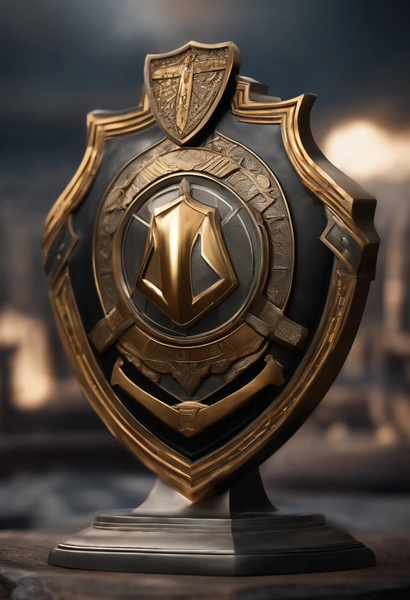 Shield Atlético MG, steel, titanio, estrela com ouro, galo ao fundo em chamas, Grandeur, realista, detalhado.