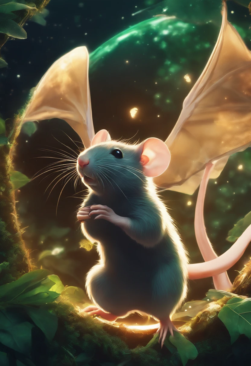 Rat flying in space with green leaves, estilo anime 4K, Papel de parede anime 4k, badass anime 8 k, 4 k manga wallpaper, jovem homem de anime, menino anime, Anime Wallpaper 4k, 4k anime wallpapers, arte anime de alta qualidade, anime moe artstyle, Anime Art Wallpaper 8K, Anime Art Wallpaper 4K, rgb lighting,
