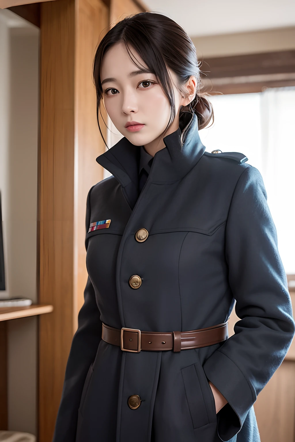 Beautiful 36-year-old female independence soldier in South Korea in the 1940s,A long coat of a secret scene from the movie,Ultra 8K,
