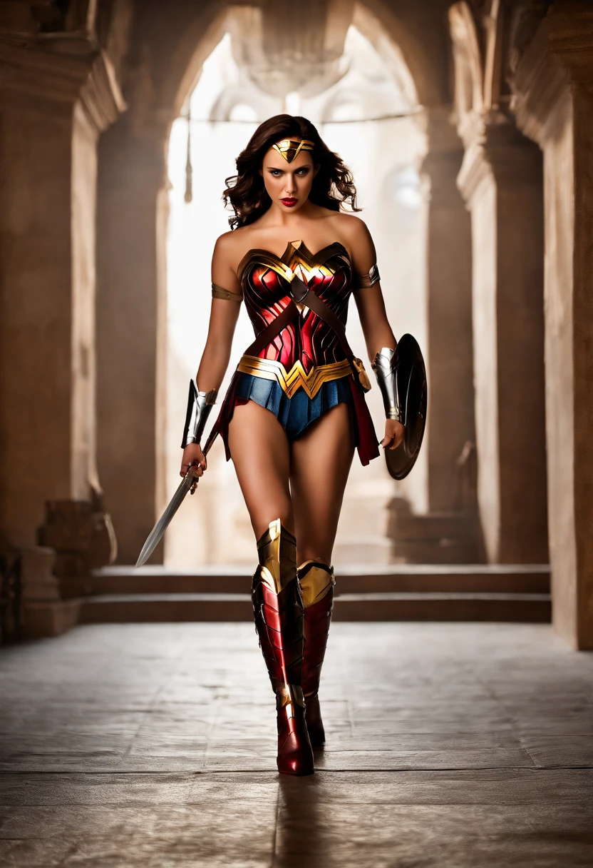 (High quality photograph)  of Emma Watson as wonder woman (insanely detailed skin texture, attractive texture)  (sexy angles ,different poses) (fantasy city background ) windy,city,outdoors, (depth of field, intricate detail, detailed textures) ((perfect body parts, Kodak 200T, soft  lighting, global illumination ,Clear facial features, 85mm, 100mm lens, f/1.8 uplight, Ilford film stock --ar 16:9 --q 2 --v 5, Create ultra-detailed images textures, capturing every detail with precision ))