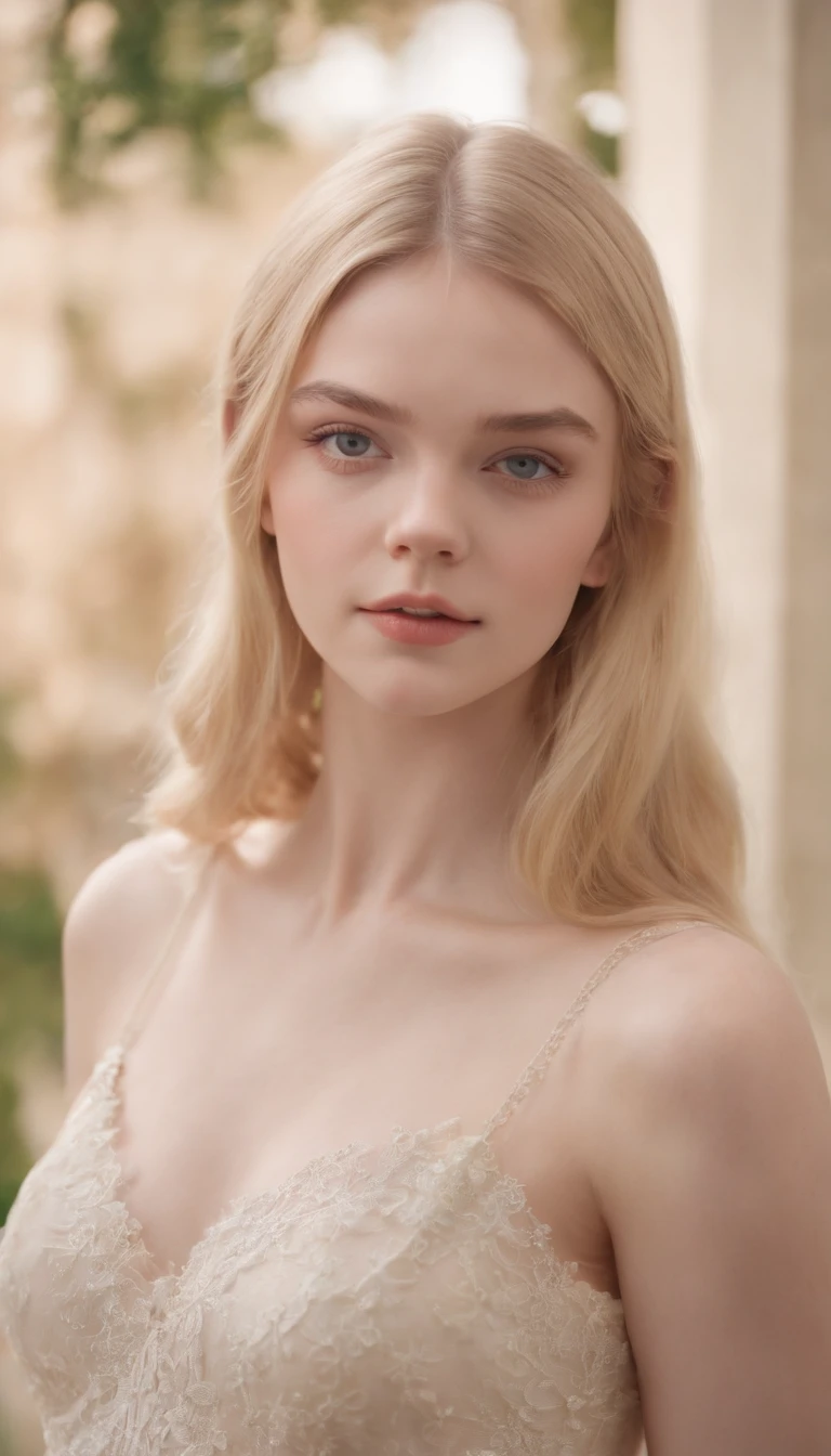 (best quality,photorealistic),portrait,upperbody,blonde long hair,bangs hair,beautiful detailed eyes,beautiful detailed lips,looking at viewer,looking at camera,straight on,close up,elle fanning,soft lighting,vivid colors, (((nude artistic)))