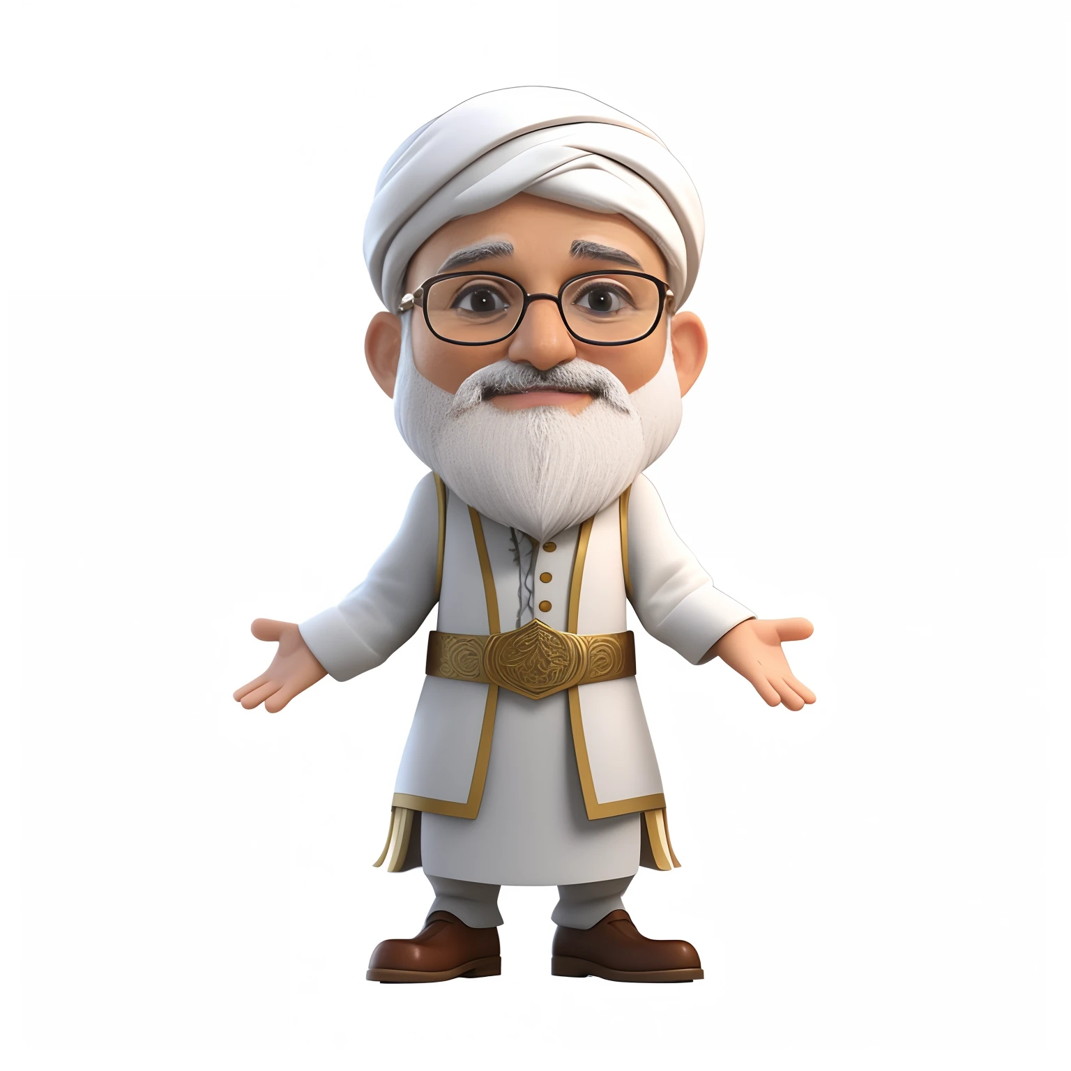 A cartoon man with a white beard and glasses standing in a pose, Wise old man, animation character, 3d render senior artist, Sheikh, arab man light beard, arab man, Personagem 3D, Personagem 3D, old man, design de personagem de alta qualidade, 3 d character render, Rabbt_character, Personagem Antasy, Alex, personagem adulto, um velho