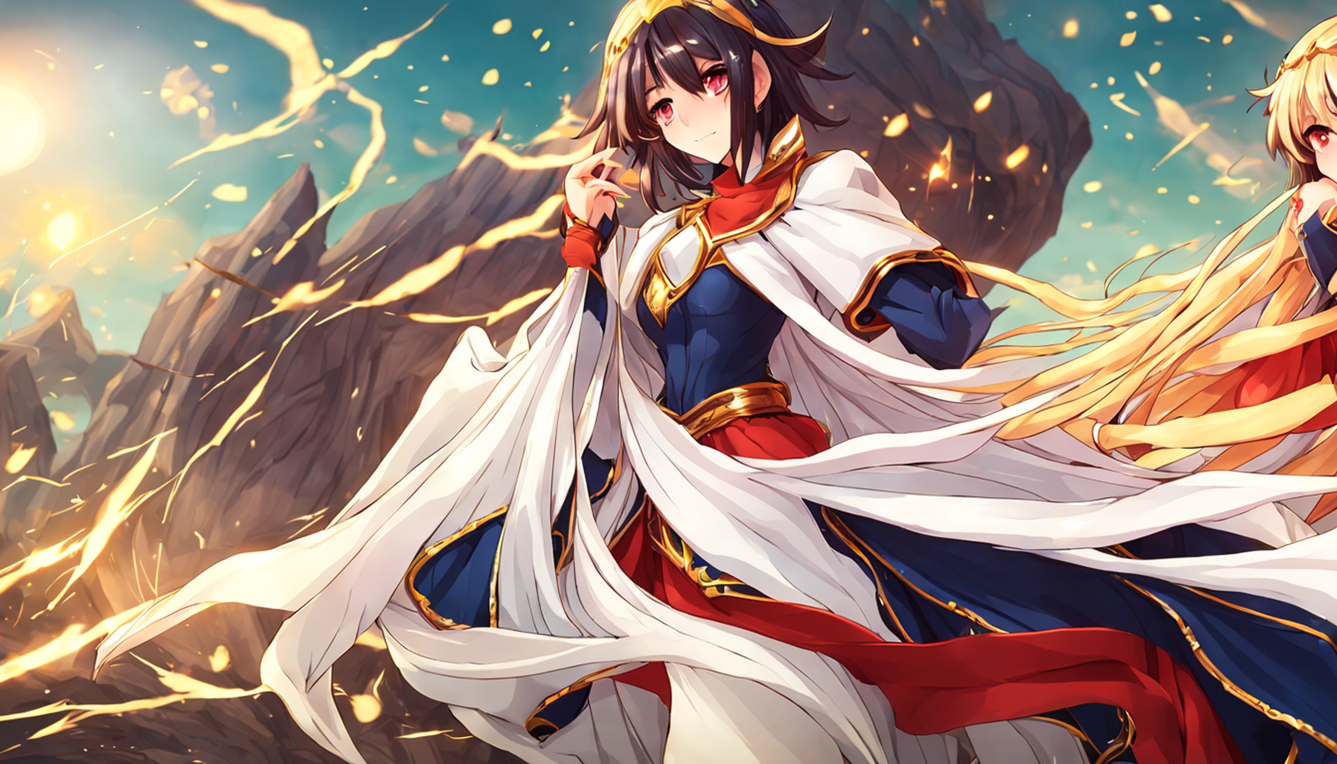 Havia uma mulher de vestido segurando uma bola de cristal, deus de cabelos brancos, arte detalhada onmyoji, Keqing de Genshin Impact, Deusa da sabedoria, Mago Celestial Lindo, Deusa da Natureza, ((uma bela imperatriz fantasia)), Arte digital no Pixiv, anime fantasy illustration, Vencedor do concurso Pixiv, sacerdotisa medusa, An elf queen exit, cabelos loiros, fio de cabelo, medium hair, coroa, Lentes de contato coloridas, jitome, blush completo, atmosphric perspective, raios de deus, 8k, Super Detalhe, ccurate, best quality, Altas