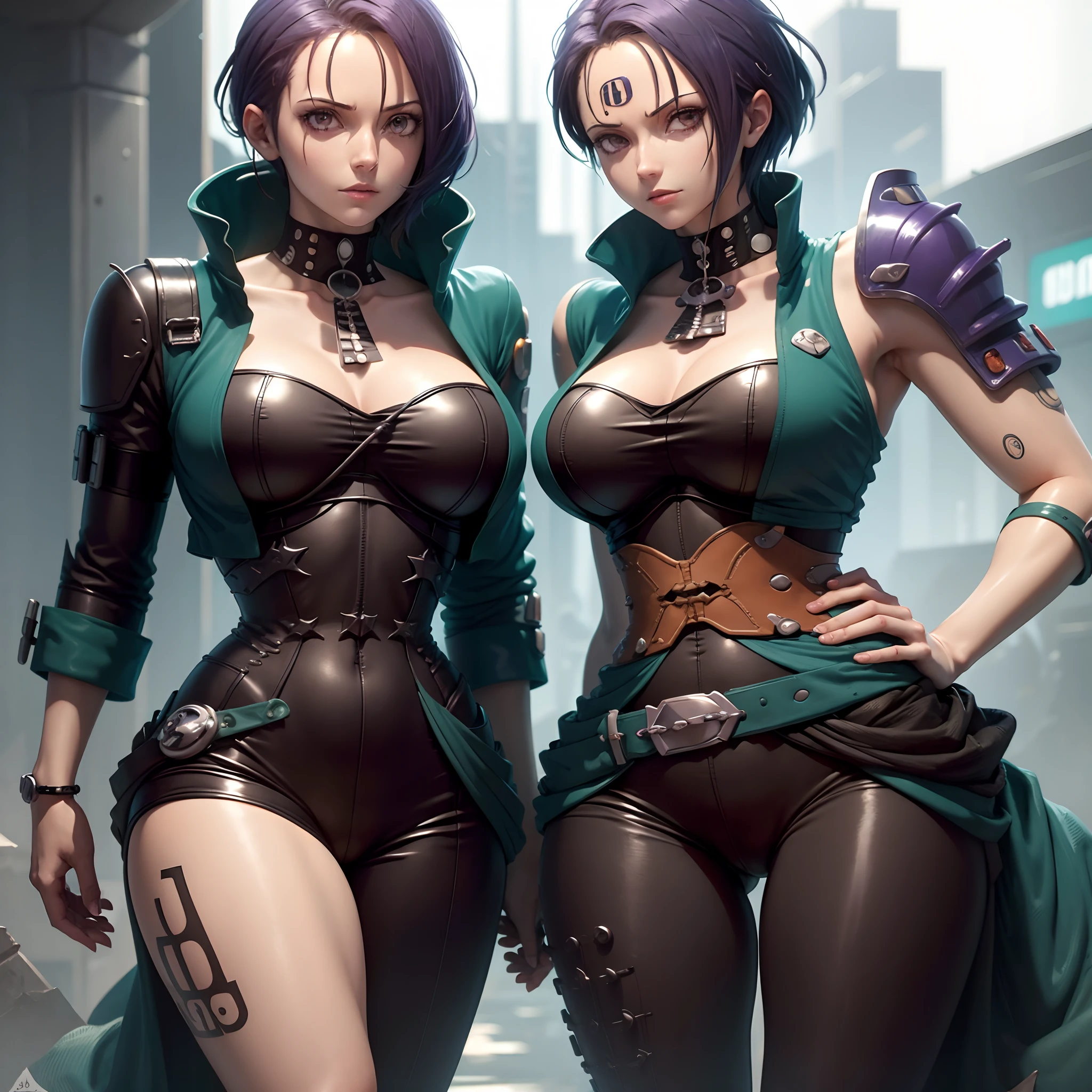 Um Robo inspirado no Franky do One Piece,Add cyberpunk implants On the arms/legs and also on the back to carry more weight,Colors are: Orange, Amber/Azul Cobalto/Verde Musgo/Branco gelo, Detalhes alto, Estilo Anime One Piece X Bleach